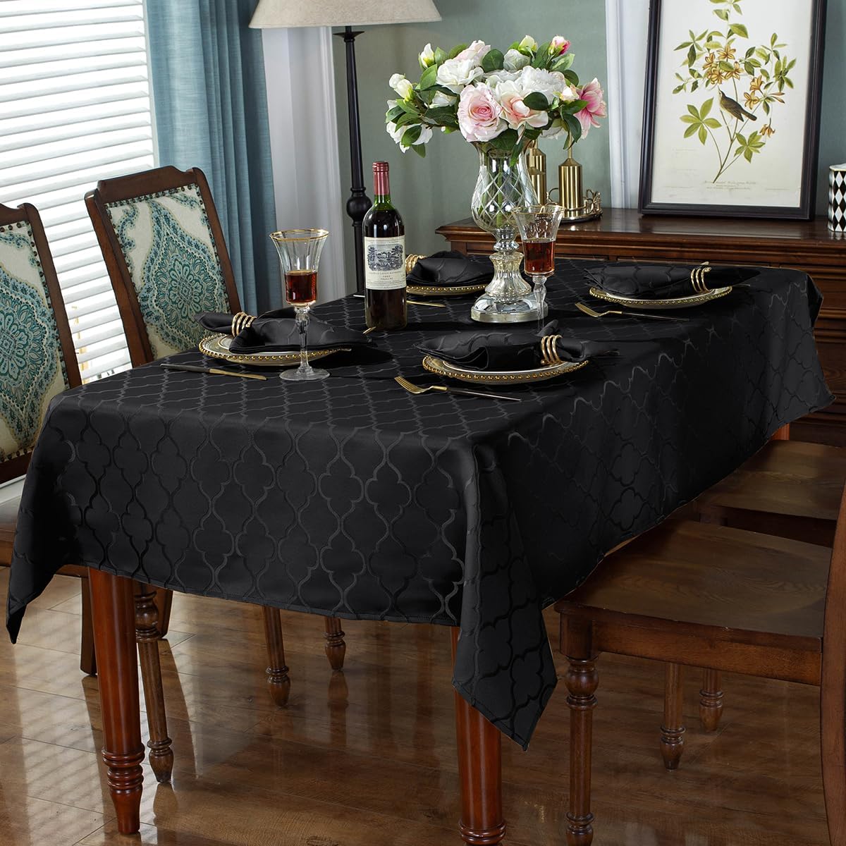 SASTYBALE Mantel jacquard con patrón de flores, de poliéster, a prueba de derrames, resistente al polvo, a las arrugas, para cocina, comedor,