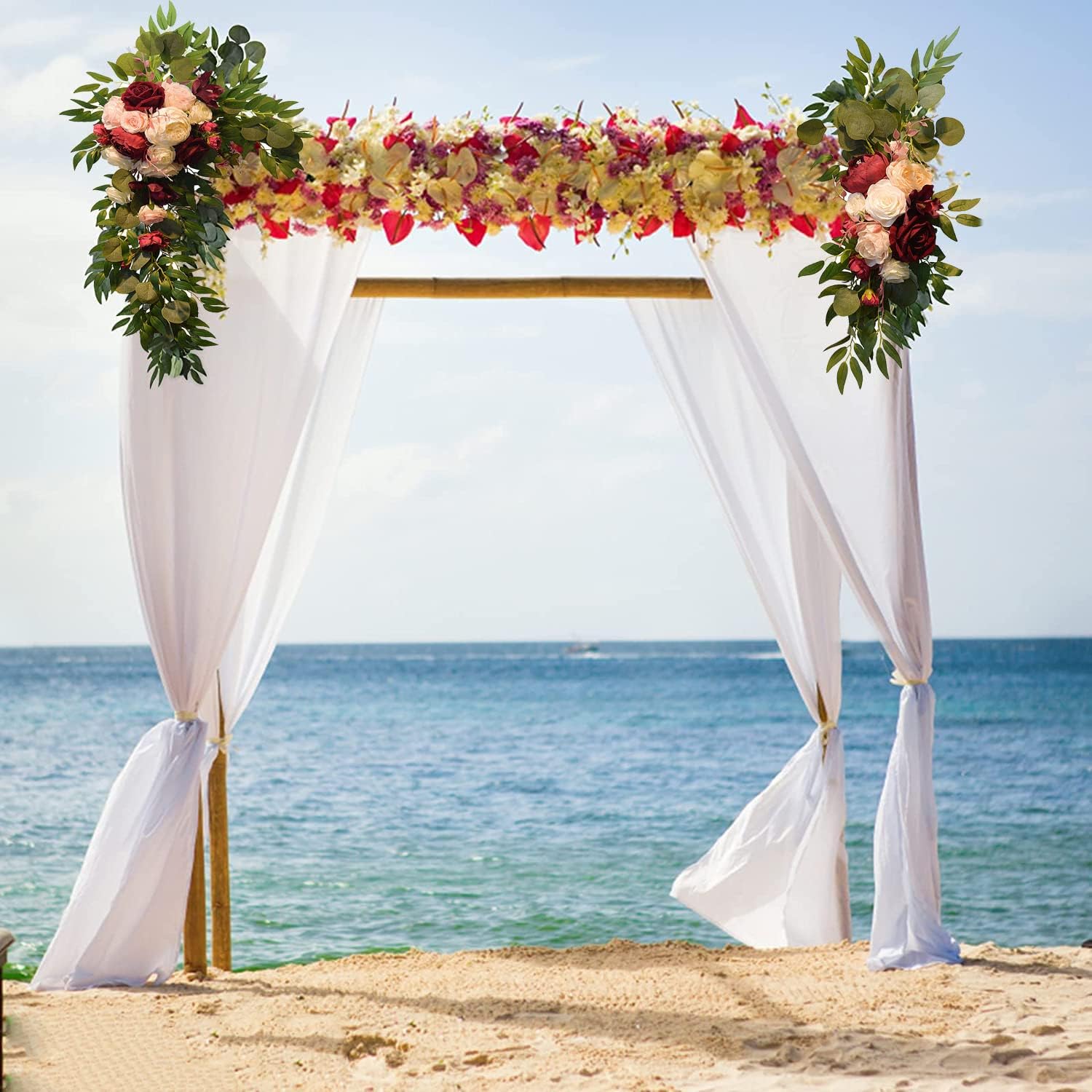 Firlar Kit de flores artificiales para arco de boda, 2 guirnaldas florales decorativas con rosa roja, peonía rosa y hojas de eucalipto, guirnalda de