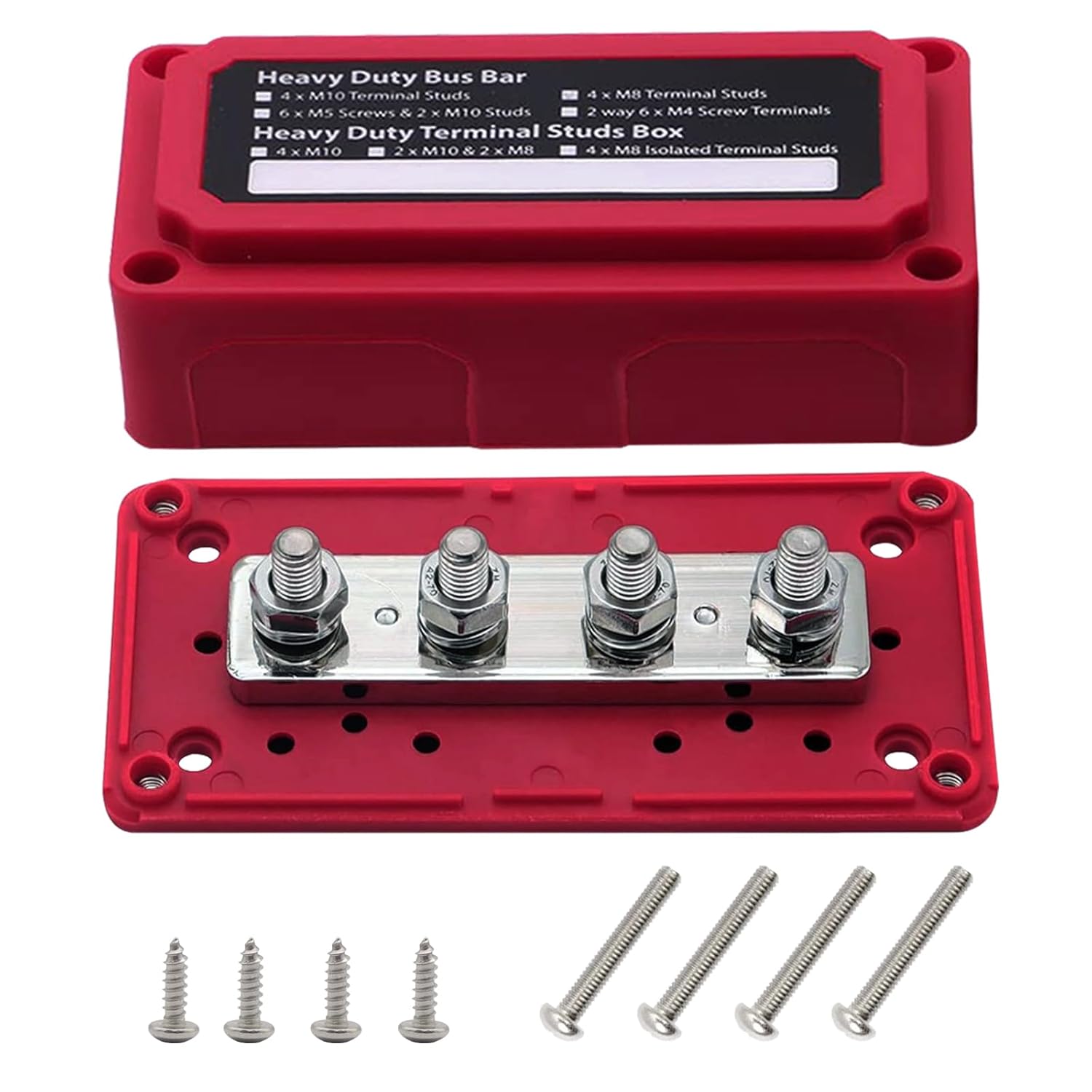 Ampper – Barra de bus de 12-48 V 300 A, 4 pernos de 516 pulgadas (M8), bloque de distribución de energía de latón impermeable, kit de terminales de