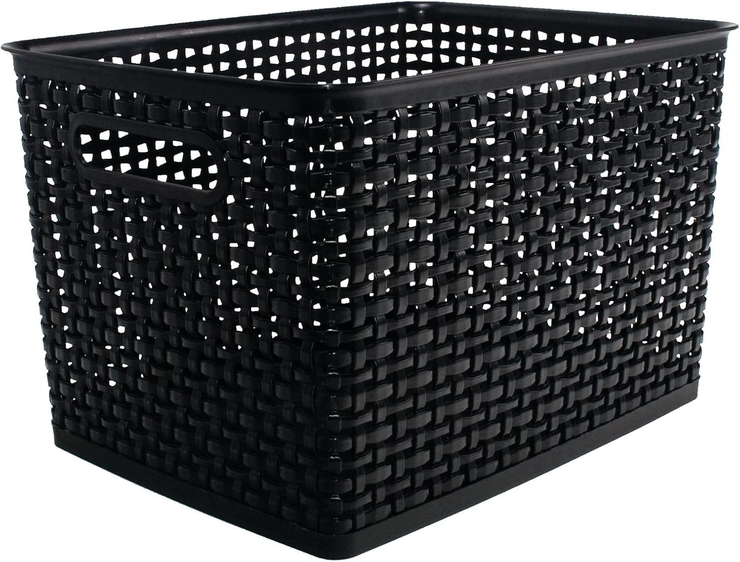 ADVANTUS Corporation – Contenedor de plástico grande con diseño de tejido, negro, 13.75 pulgadas de largo x 10.5 pulgadas de ancho x 8.75 pulgadas