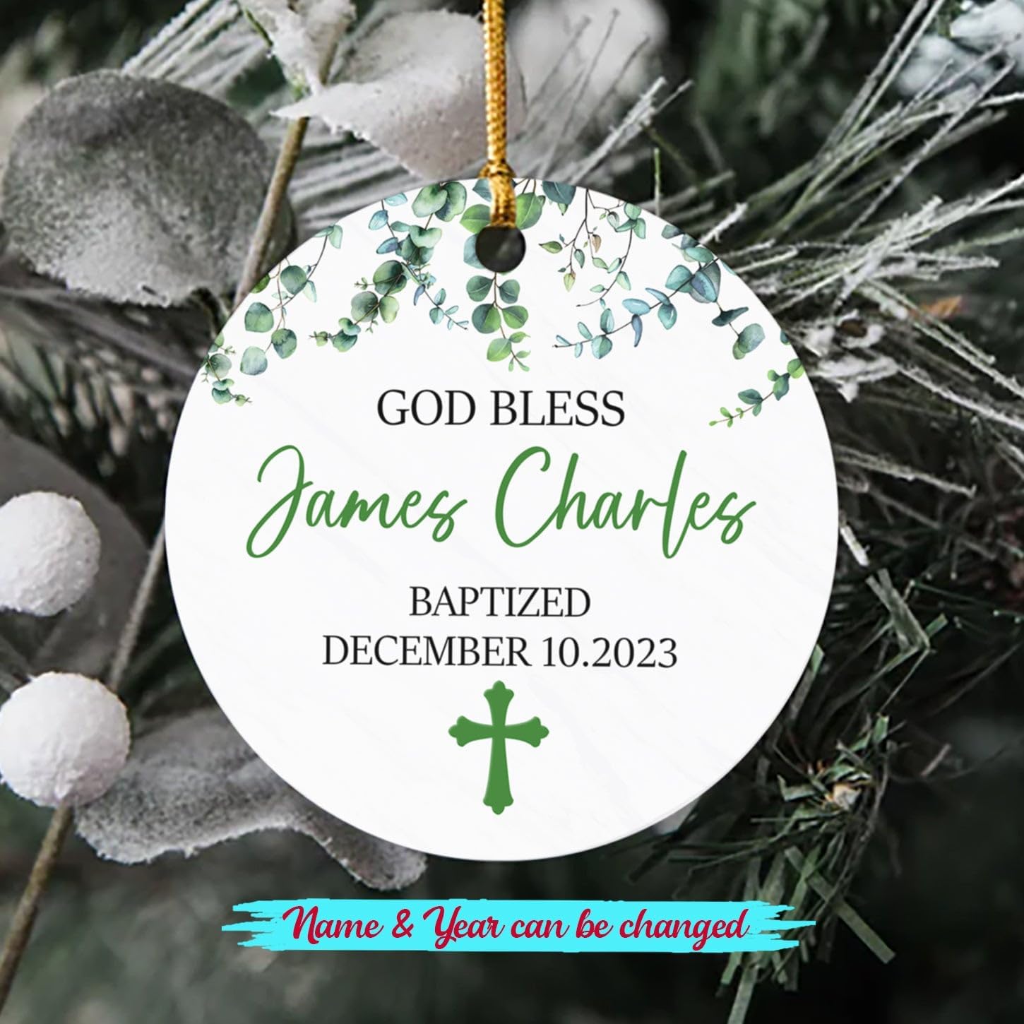 Adorno de Navidad personalizado de bautismo católico 2023, regalo de adorno bautizado de Dios bendiga, regalos de adorno bautizado para ahijado,
