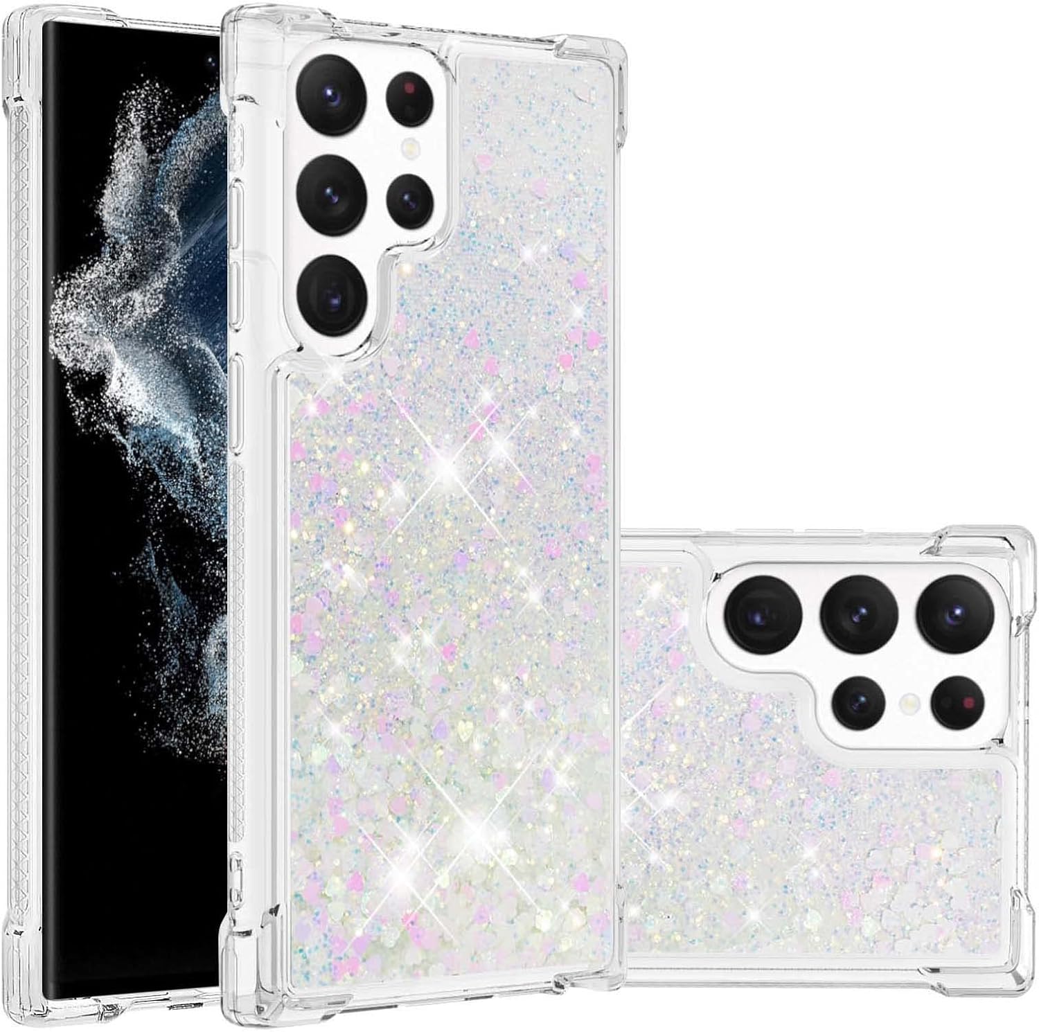 Monwutong LSWT – Funda delgada para Samsung Galaxy S22 Ultra, con efecto de arena movediza líquida con purpurina, silicona suave TPU con lente de