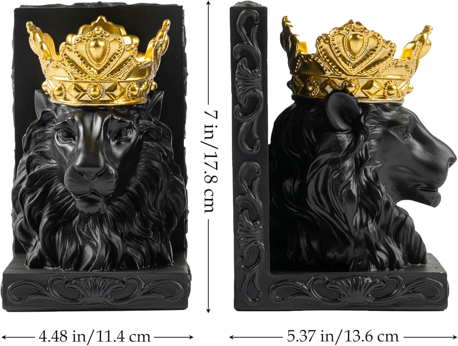 Sujetalibros decorativos de estatua de león (juego de 2) escultura de león corona para regalo de Leo, sujetalibros resistentes, extremos