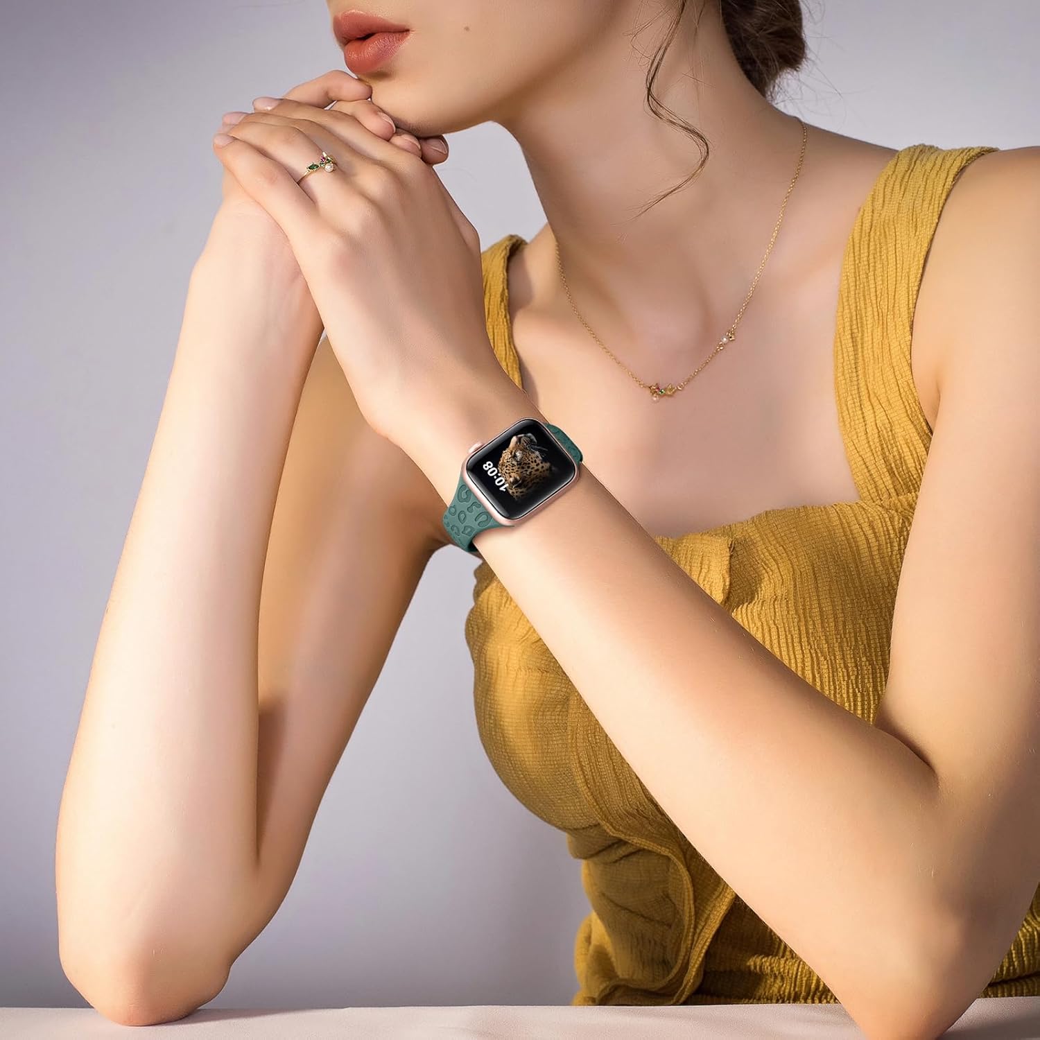 Paquete de 4 correas de leopardo grabadas compatibles con Apple Watch de 1.496 pulgadas, 1.575 pulgadas, 1.614 pulgadas, 1.732 pulgadas, 1.772