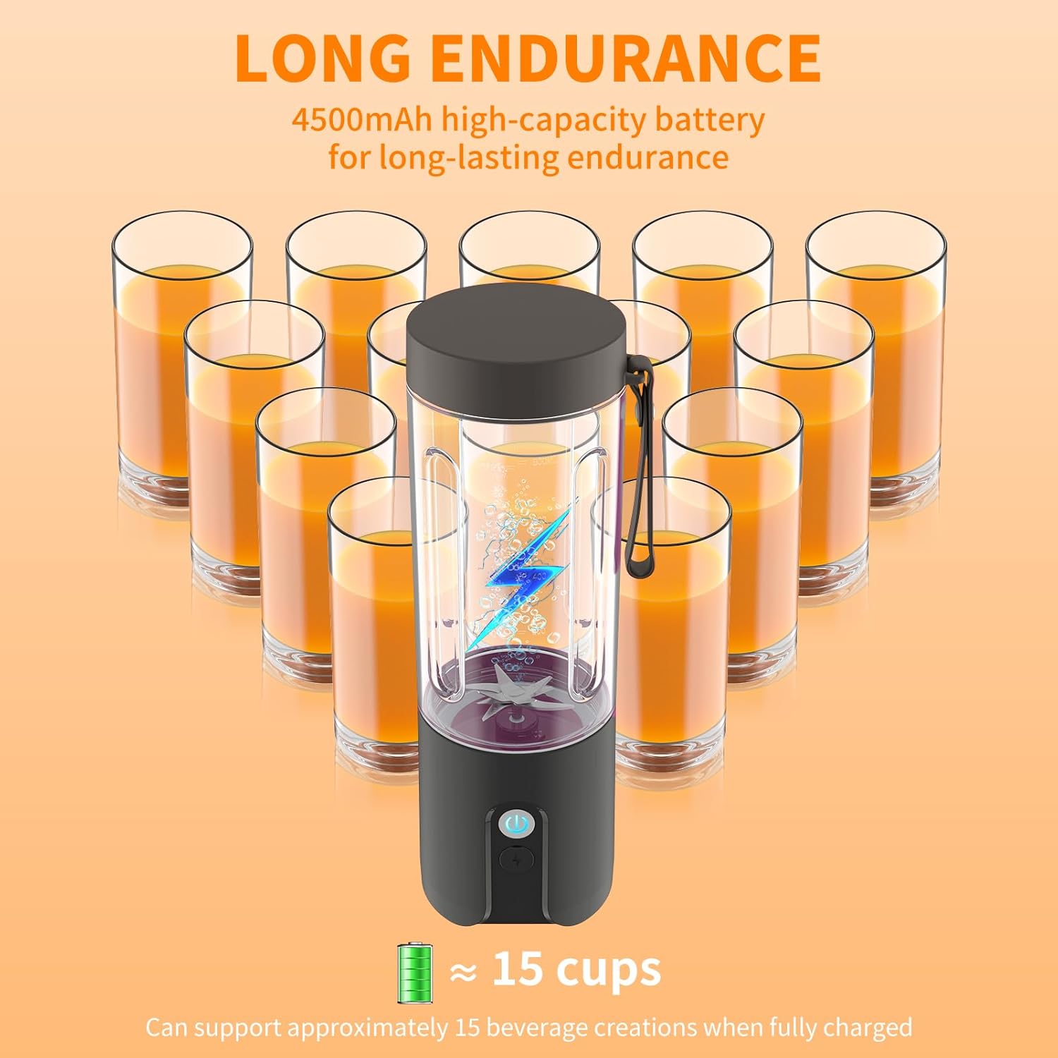 Licuadora portátil 2024, licuadora para batidos y batidos, licuadora personal, licuadora a batería de 4500 mAh, potente licuadora de 11.1 V, tazas