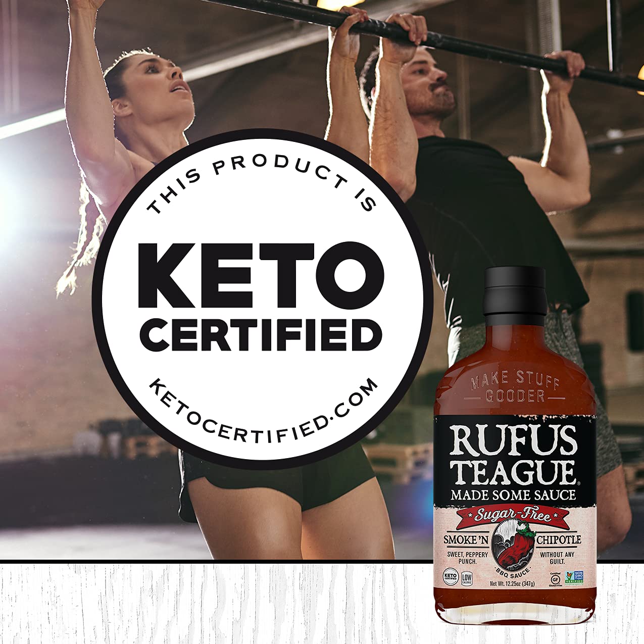 Rufus Teague – Salsa BBQ sin azúcar Smoke ‘N Chipotle – Salsa barbacoa premium – Botellas de 12.25 onzas – Paquete de 2