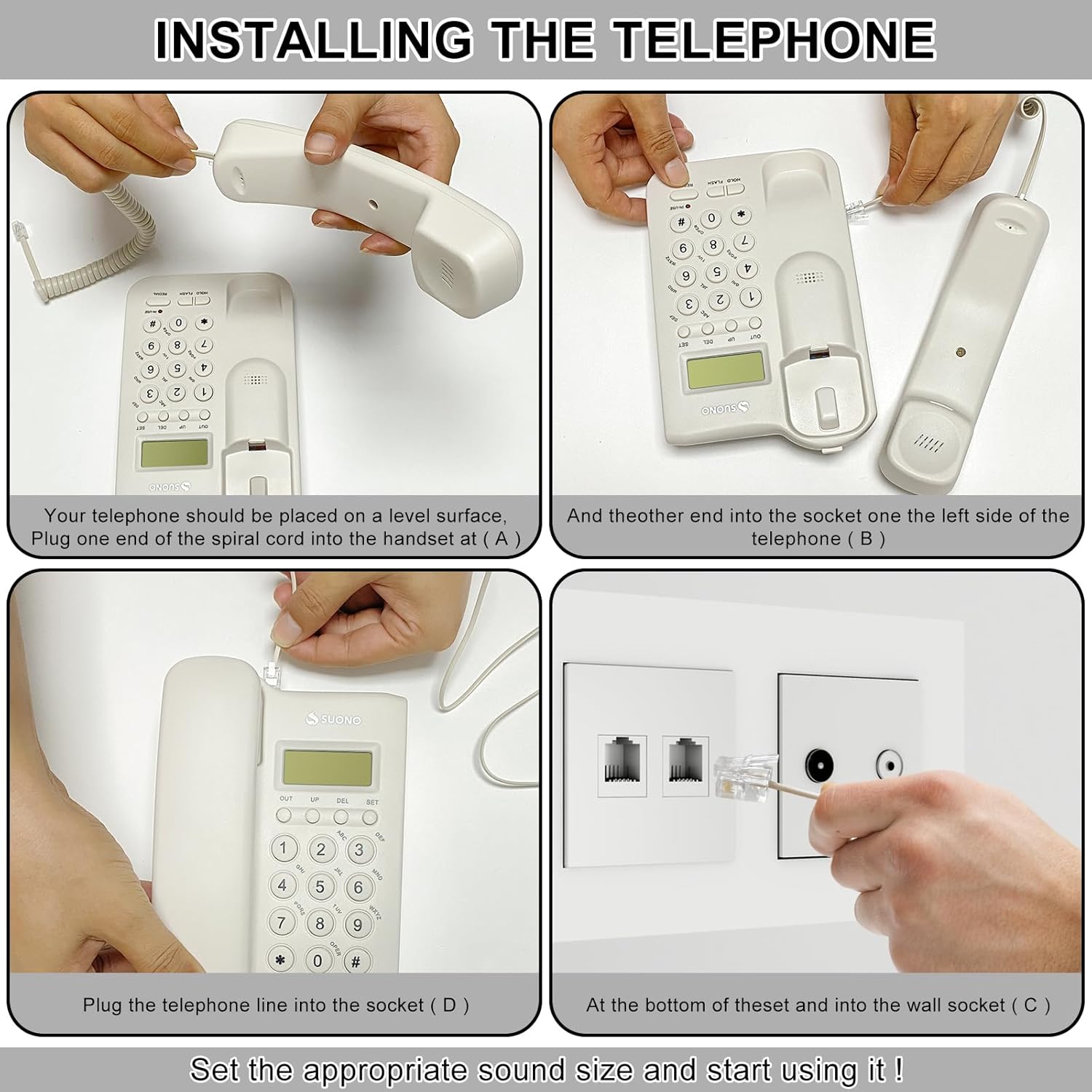 Teléfono con cable, teléfono de escritorio, teléfono fijo, teléfono de identificación de llamadas, recepción de oficina en casa con pantalla de