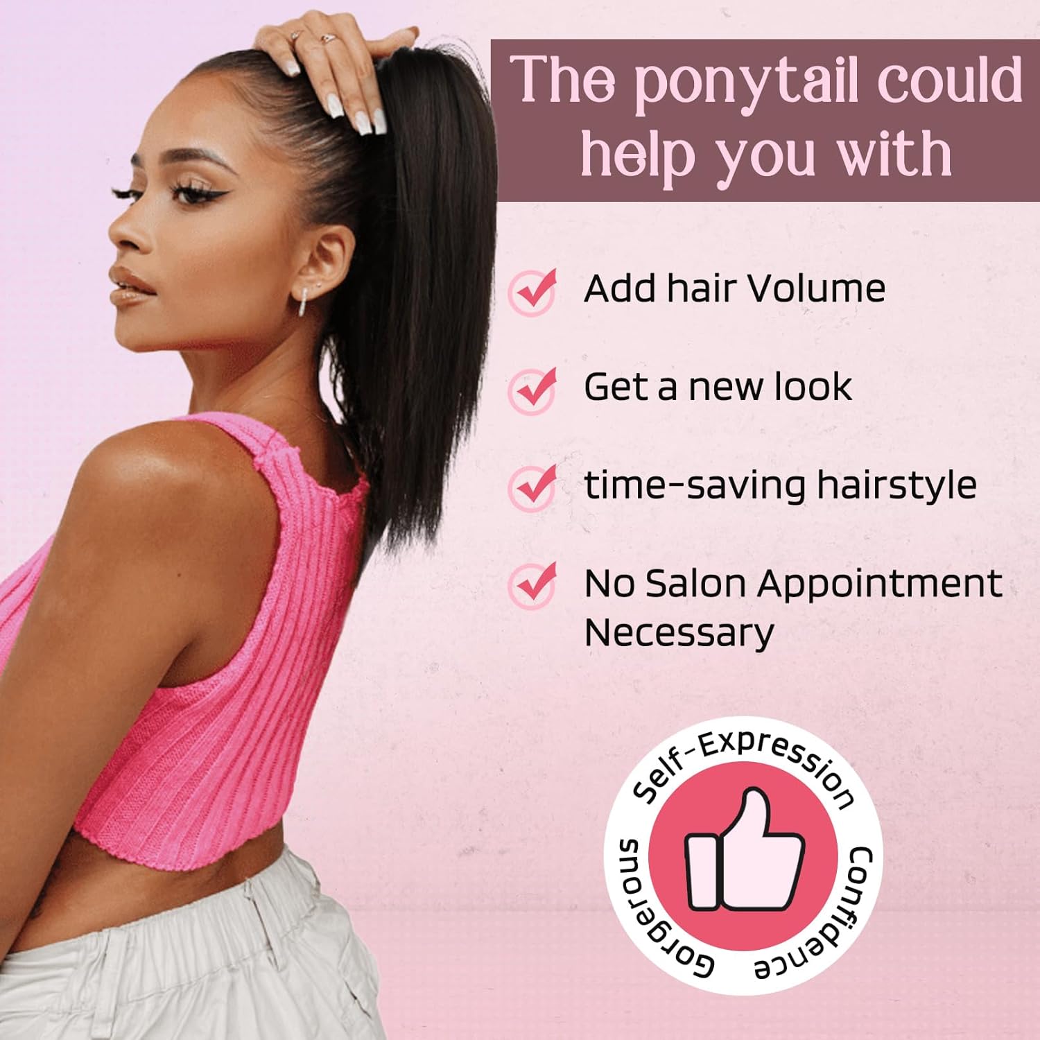 HOOJIH HE027 – Extensión de cola de caballo con clip, de 14 pulgadas, extensiones de cabello lacio con clip de garra, piezas de cabello corto para
