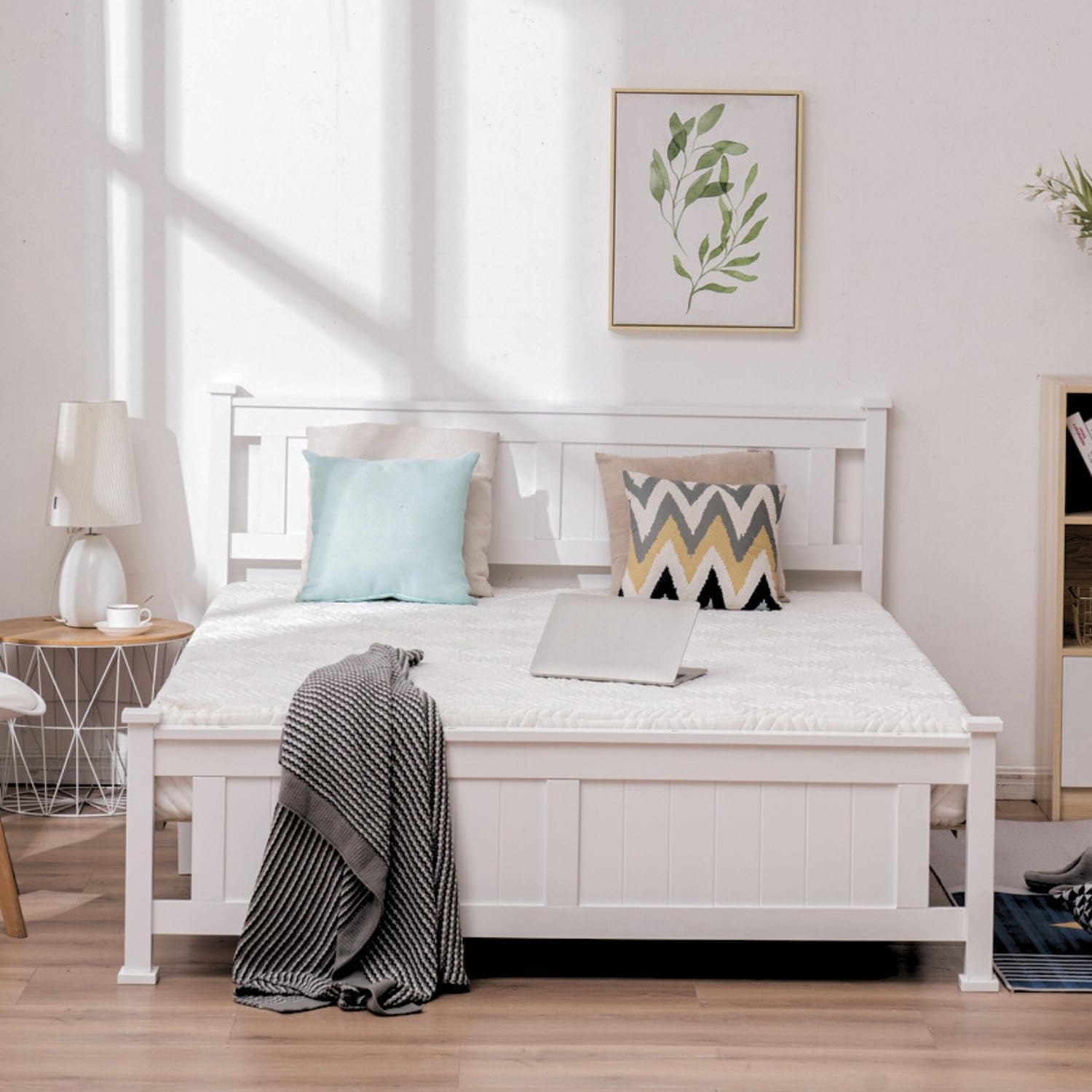 AOCOROE Base de cama matrimonial para niños, niñas, adolescentes, cama de plataforma de marco de madera maciza de tamaño matrimonial con cabecera de