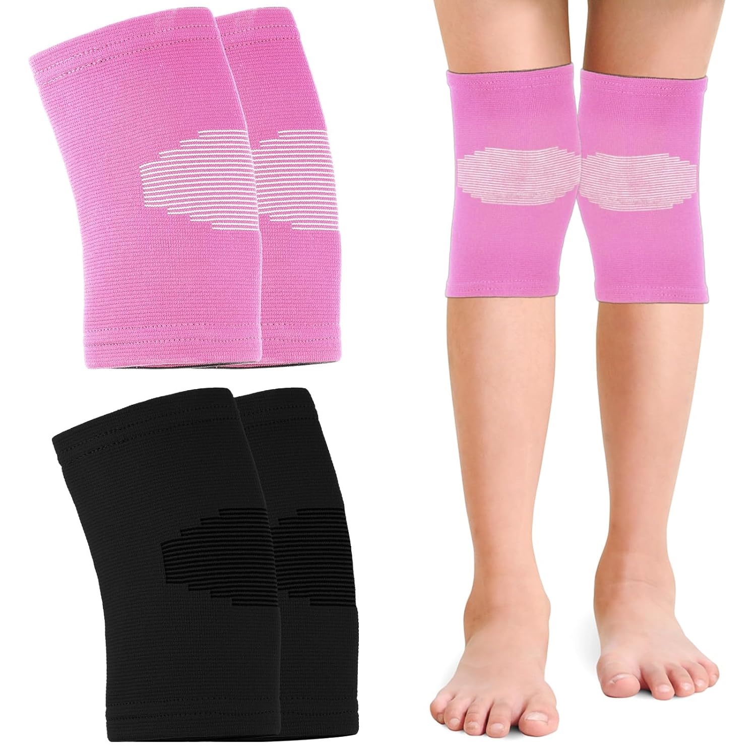 2 pares de rodilleras para niños, rodilleras de compresión para niños, para baloncesto, voleibol, deportes, gimnasia (negro, rosa, S)