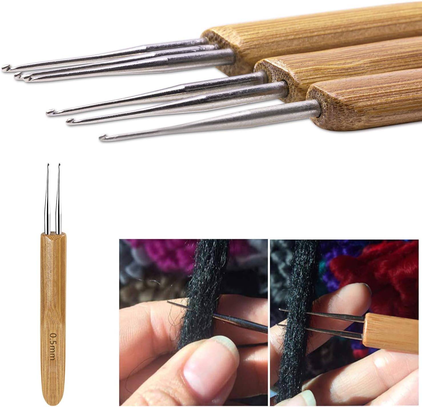 Juego de 5 herramientas para rastas que incluye 3 rastas de ganchillo, 1 gancho, 2 ganchos, 3 ganchos, 3 ganchos, aguja de tejer el cabello, 2
