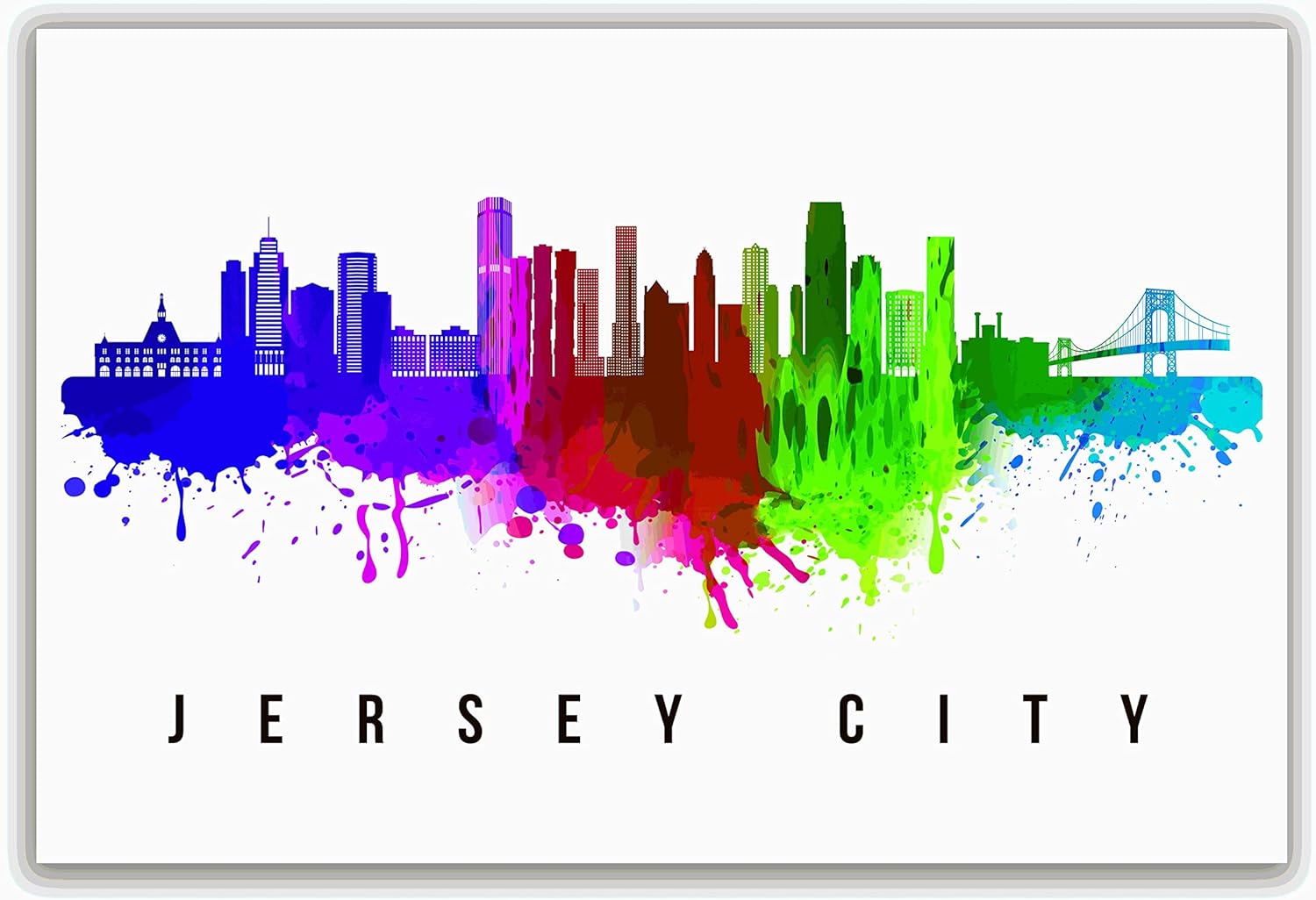 Póster de Jersey City Skyline New Jersey, pintura de paisaje urbano de Nueva Jersey, póster de la ciudad de Jersey Nueva Jersey, impresión de