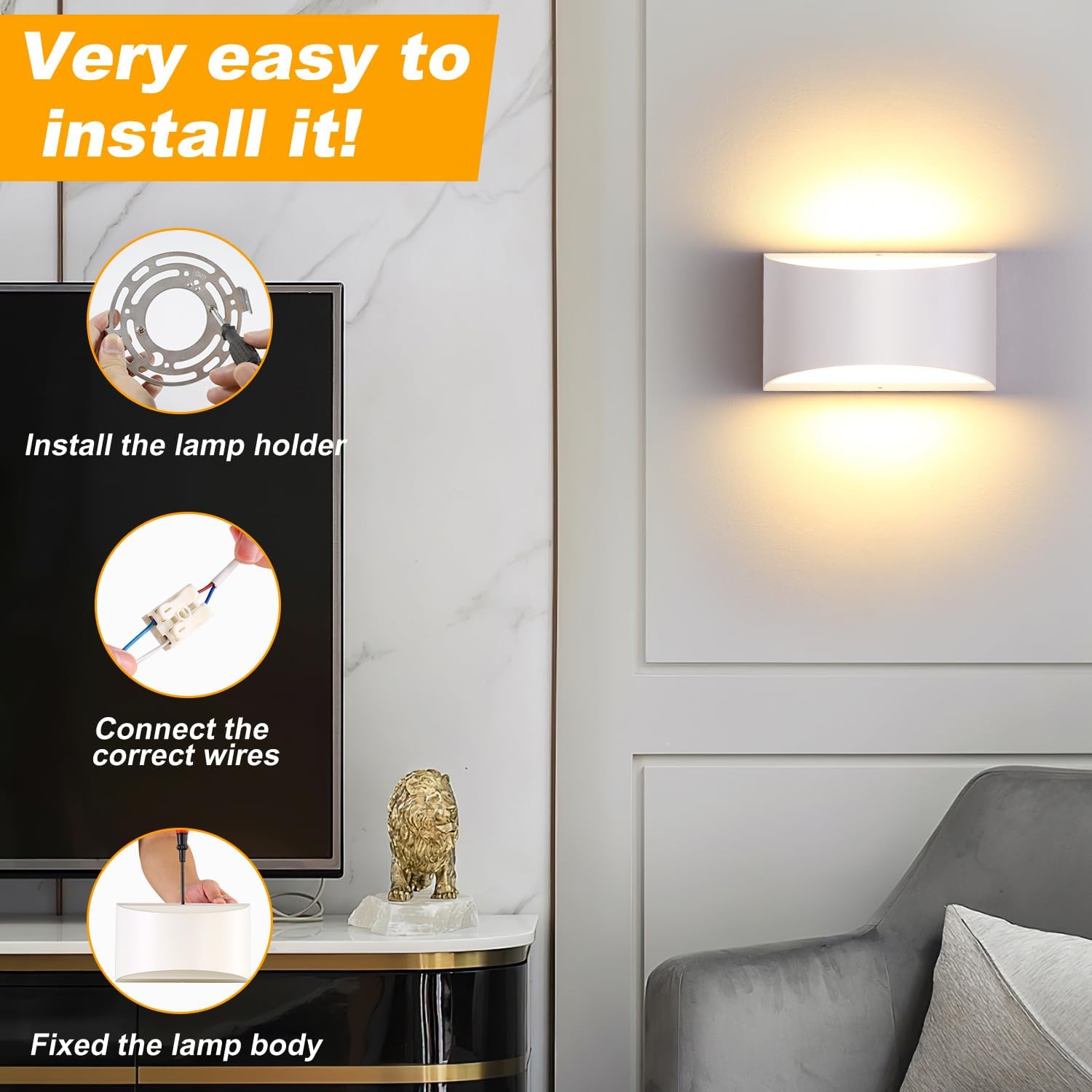 Hollymaze Lámparas de pared, aplique de pared regulables, modernos apliques de pared, iluminación de pared blanca de 14 W, cableado arriba y abajo,