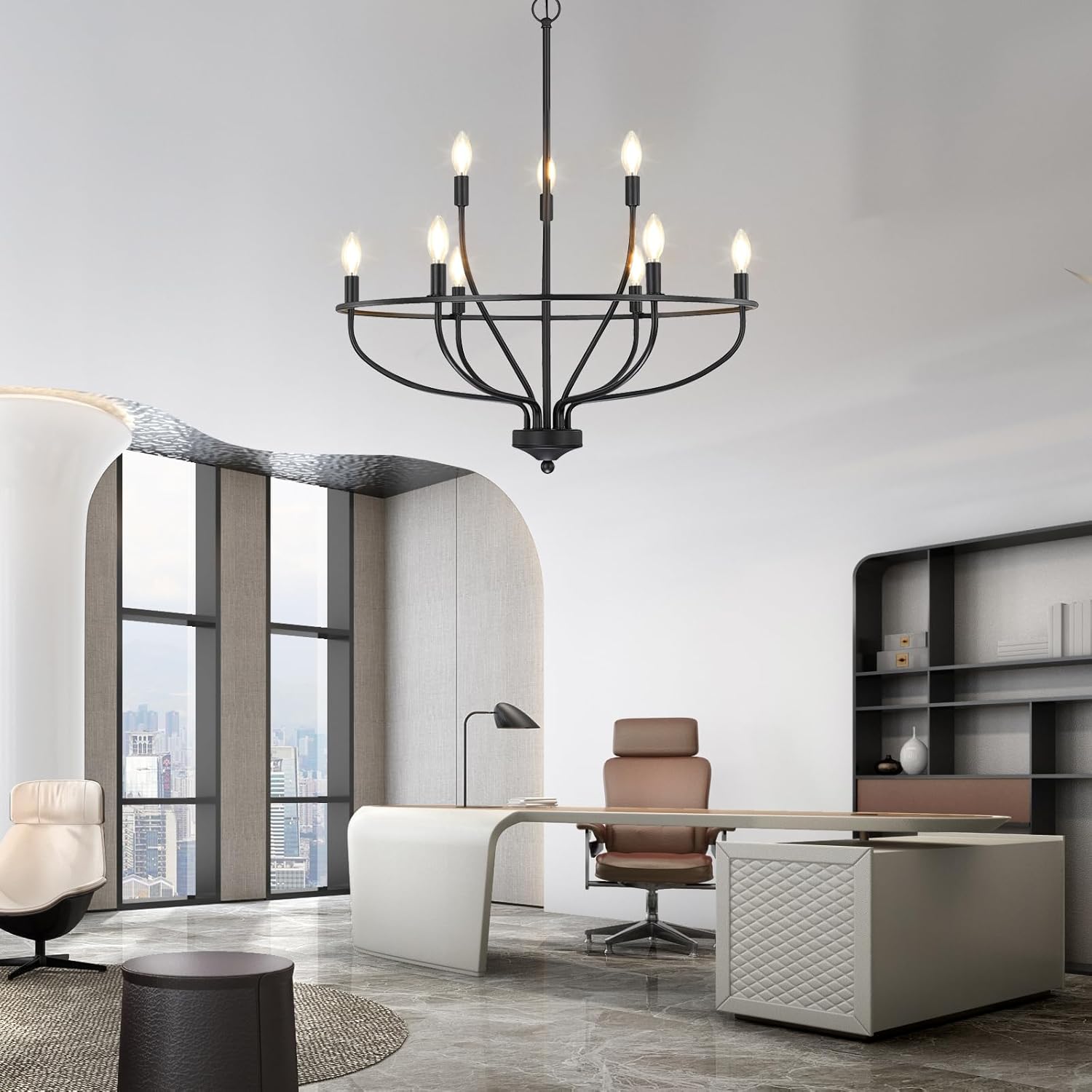 Candelabro negro para comedor, lámpara colgante clásica de 9 luces de granja sobre la mesa, lámpara de vela grande negra para isla de cocina,