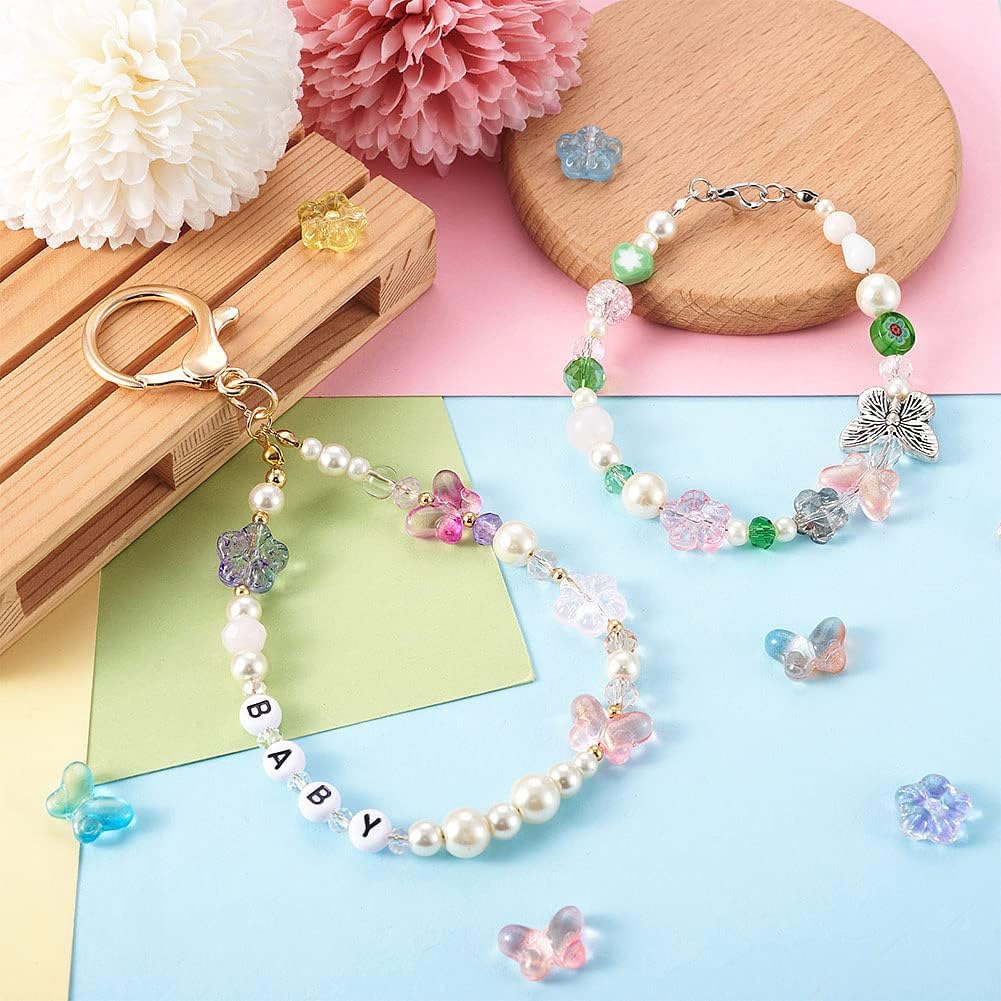 80 cuentas de cristal de flor de mariposa, 16 estilos para pulseras, collares, aretes, llavero artesanal, fabricación de joyas