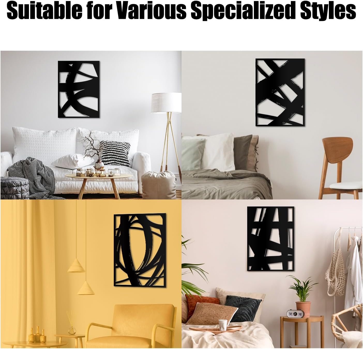 LZAOA Arte de pared de metal abstracto negro, escultura de pared de metal con textura 3D, decoración de pared de línea minimalista, adecuado para el