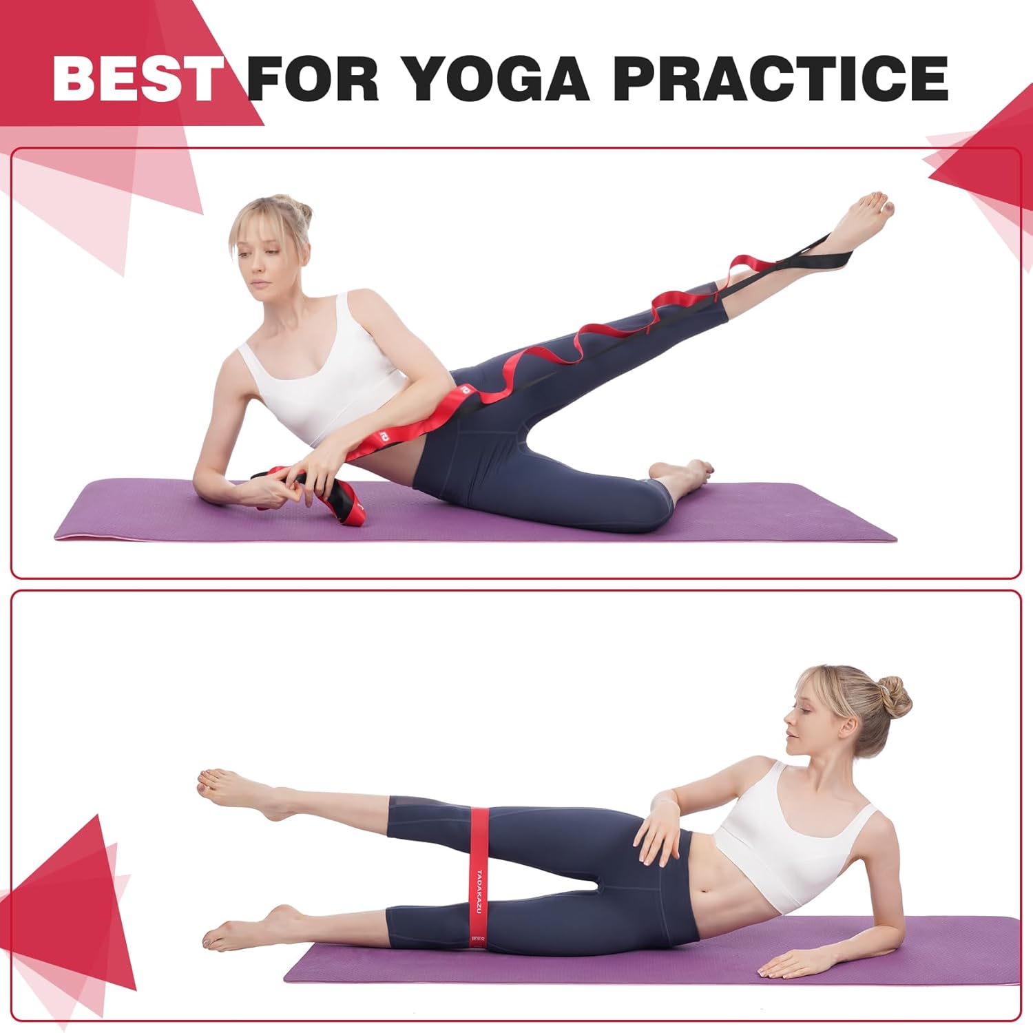 Juego de bandas de resistencia para mujer, correa de yoga no elástica con bucles para estiramiento terapia física, bandas de entrenamiento con 5