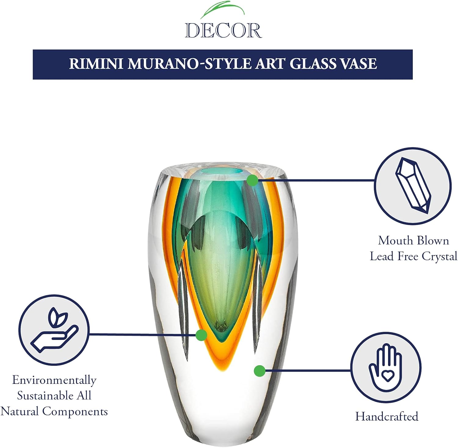 Badash Rimini – Jarrón de cristal estilo Murano de 6 pulgadas de alto, florero de cristal soplado con boca, decoración contemporánea para el hogar
