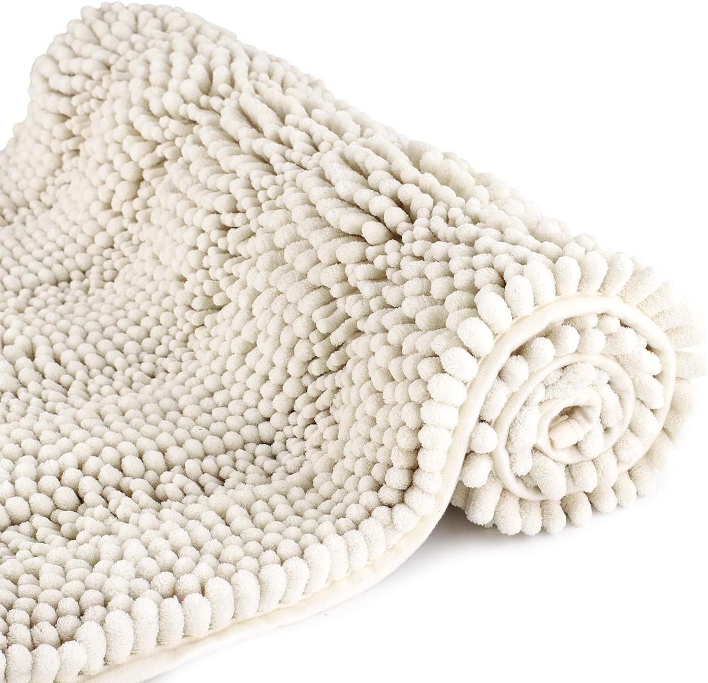 TENGTENGLINK – Tapetes de felpilla gruesa y suave para baño, tapetes de ducha y puerta antideslizantes ultra absorbentes (blanco marfil, 24×36
