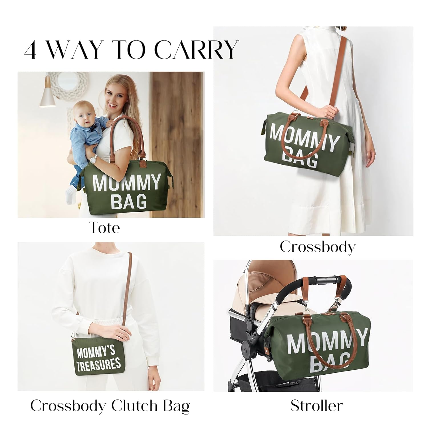 printe 6 bolsas grandes para pañales con cambiador y 2 bolsas organizadas, bolsa para mamá para hospital con funda para chupete, correas, gancho