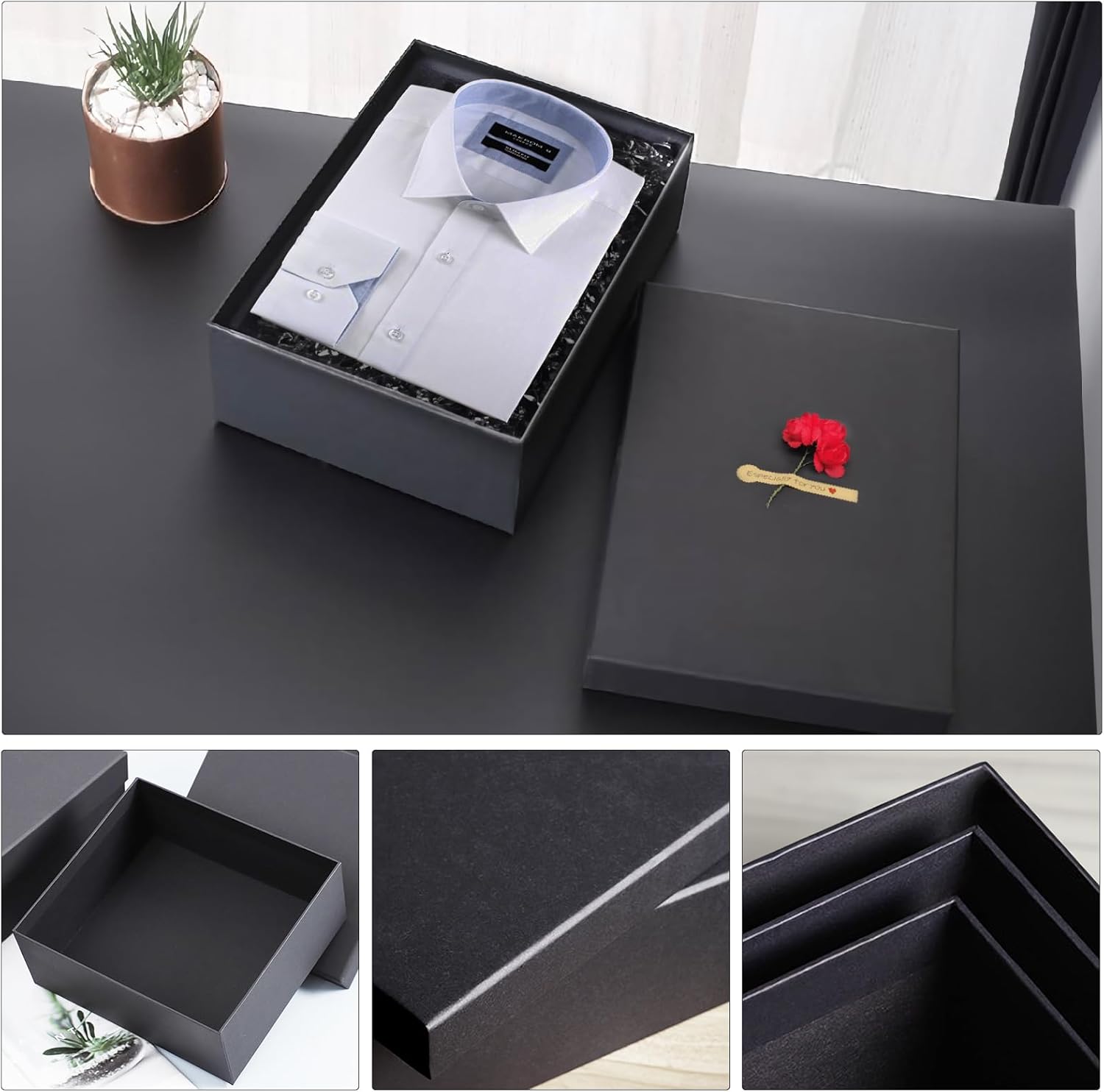 Cajas de regalo negras, un juego de 5 cajas de regalo con tapas para regalos, cajas preenvueltas para regalos, caja de regalo resistente para