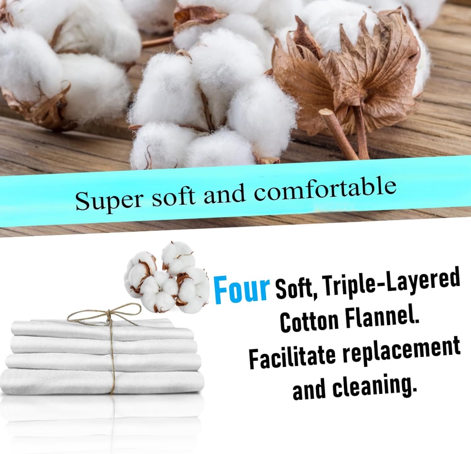 4 Pcs Organic Cotton Flannel for Castor Oil Pack, Reusable Castor Oil Compress for Liver Detox, Castor Oil Pads for Abdomen, Joints & Other Areas