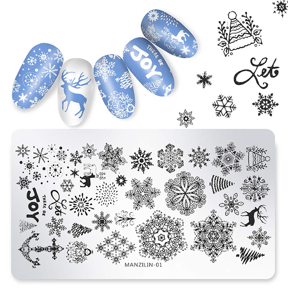 WOKOTO Juego de 5 placas de arte de uñas de Navidad, juego de estampación para nieve, invierno, arte de uñas, placa de imagen, plantilla de