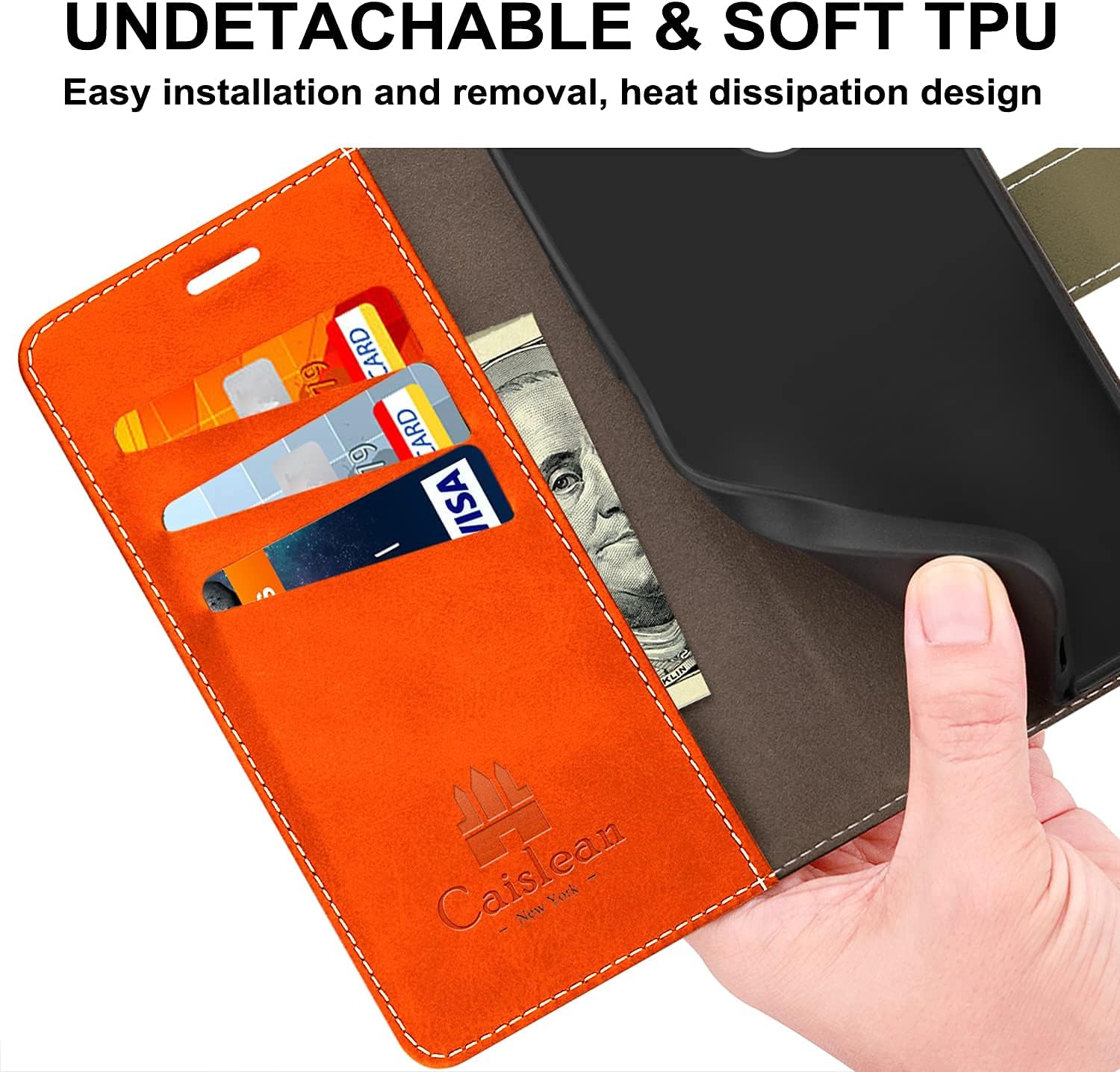 Compatible con funda tipo cartera para iPhone 13, ranuras para tarjetas con bloqueo RFID, funda de piel sintética de lujo con funda de TPU a prueba