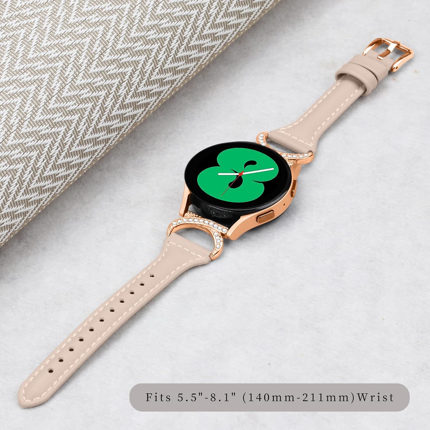 Genuine Leather Bands Compatible for Samsung Galaxy Watch 654 40mm 44mm, 5 Pro, Watch 64 Classic 43mm 47mm 42mm 46mm, Horn-shaped Diamond Metal