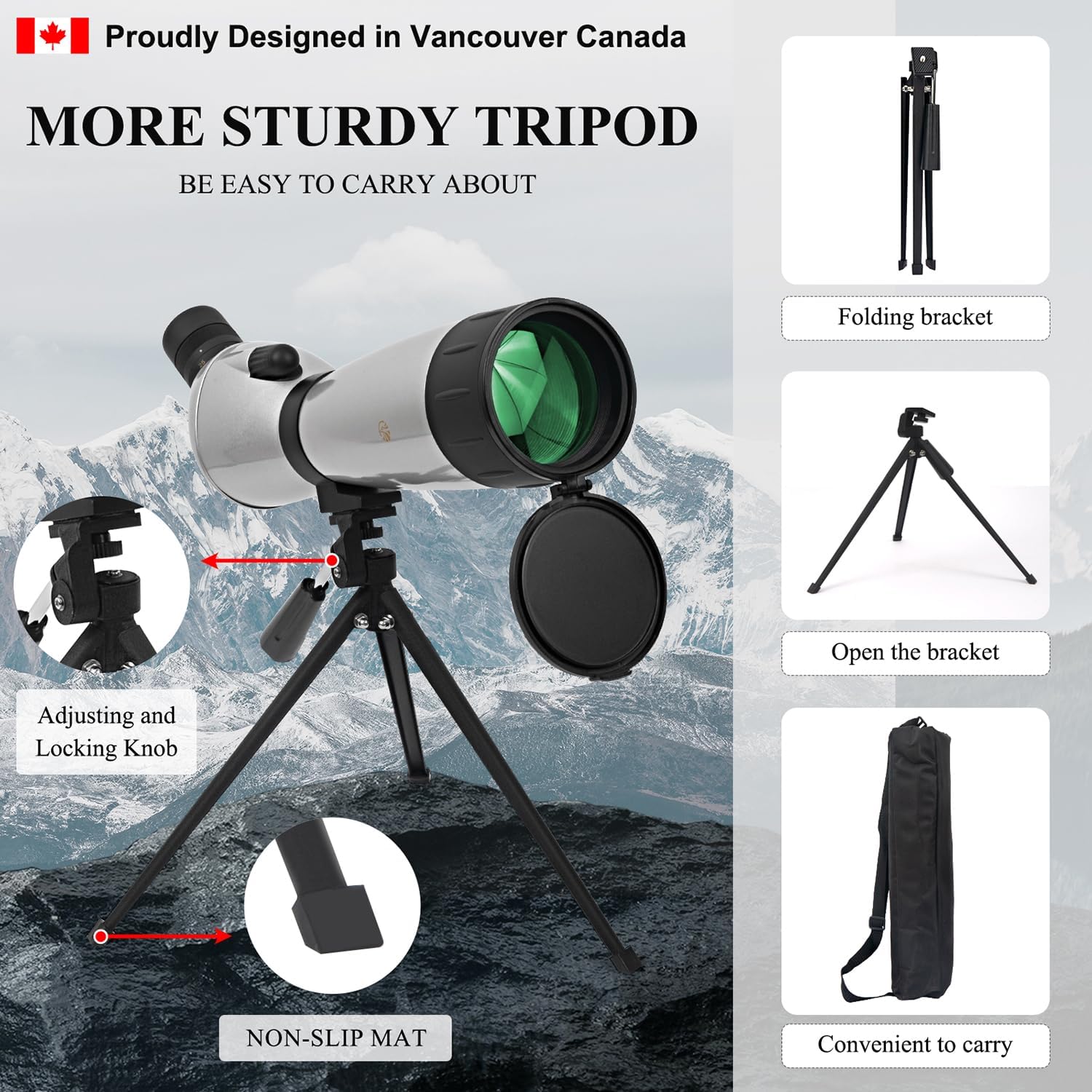 Fetch Falcon 25-75X75 FMC HD Spotting Scope (resistente al agua de largo alcance) con adaptador de teléfono trípode de metal y bolsa de transporte