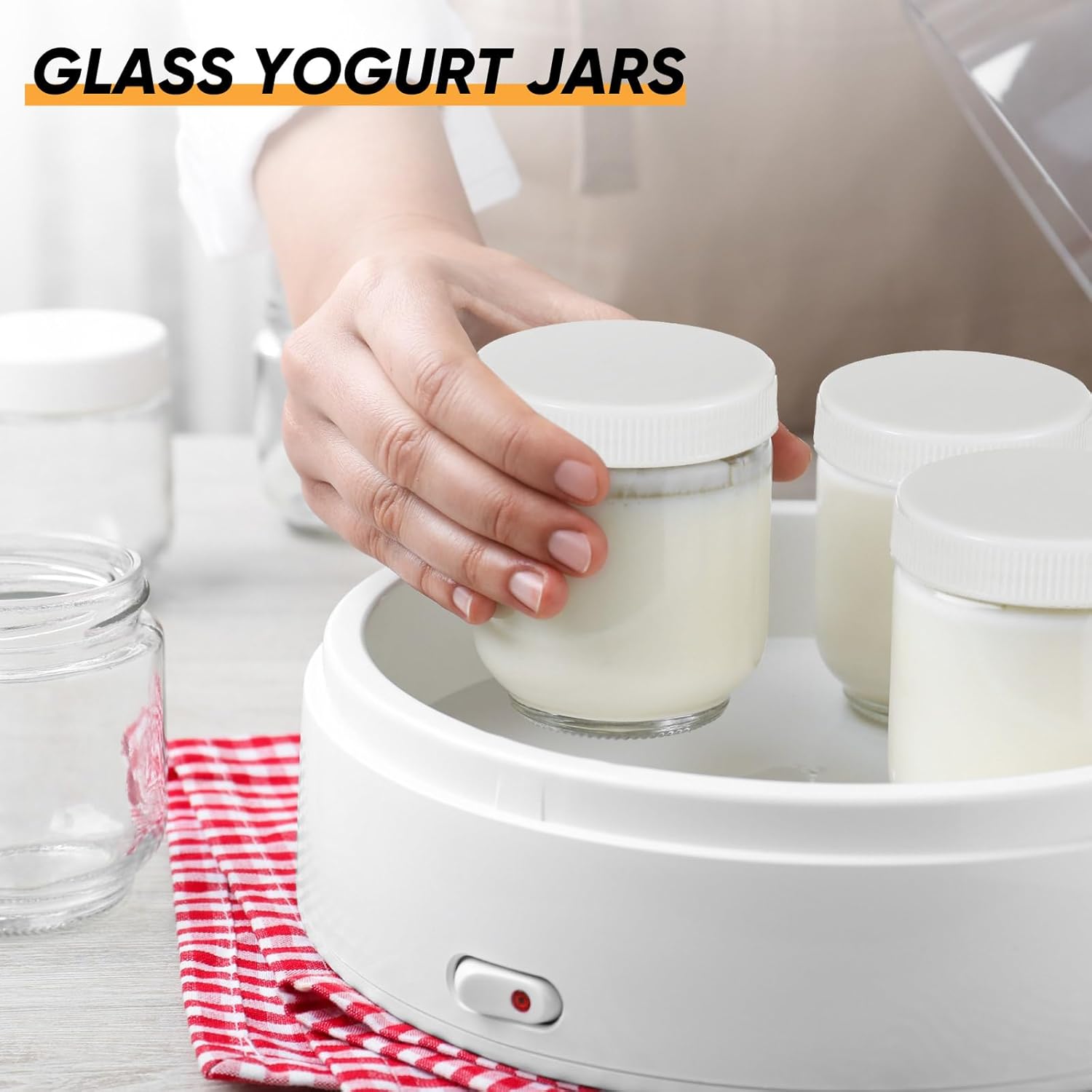 16 tarros de vidrio transparente con tapas de plástico para yogur, tarros de vidrio reutilizables para conservas de yogur, tarros de yogur para