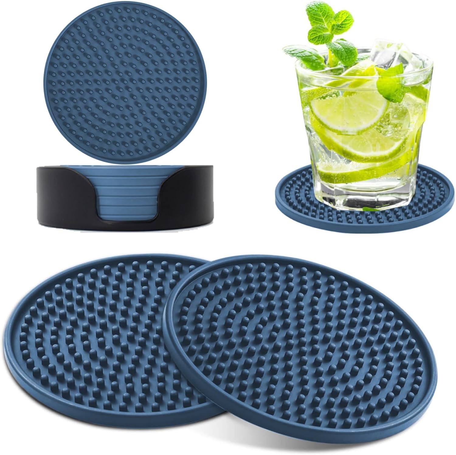 Posavasos de silicona para bebidas 8 unidades, posavasos de silicona para bebidas con soporte, tapete para bebidas antideslizante y antiadherente,