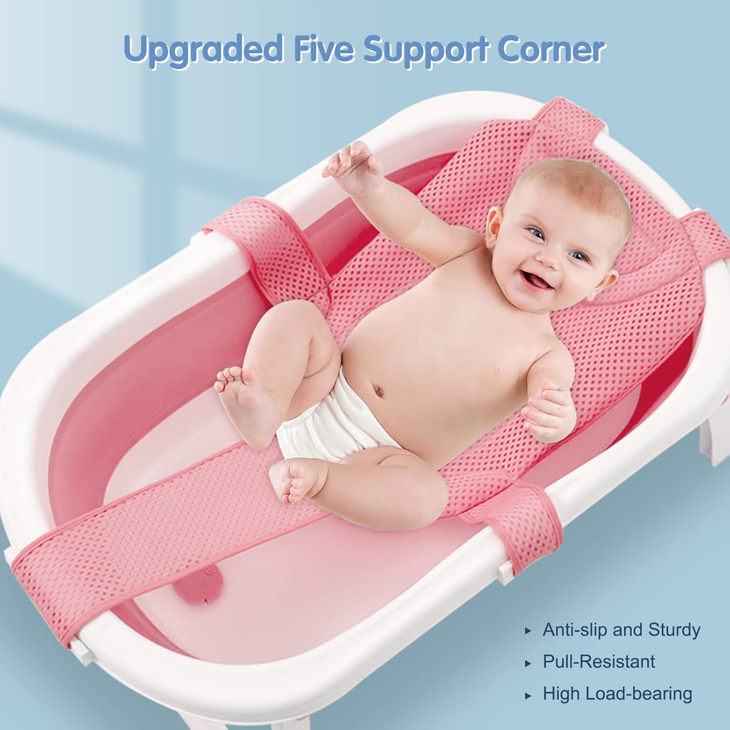 Colorlife Red de soporte para asiento de baño para bebé, ajustable, cómoda, antideslizante, de cinco puntas, malla para recién nacido de 0 a 6