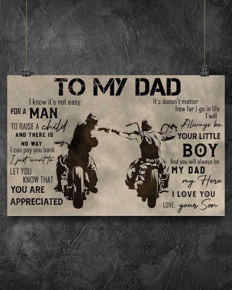 Schian Póster de pared de motocicleta con texto en inglés “To My Dad”, decoración de Navidad, regalo de hijo, padre e hijo, amantes del