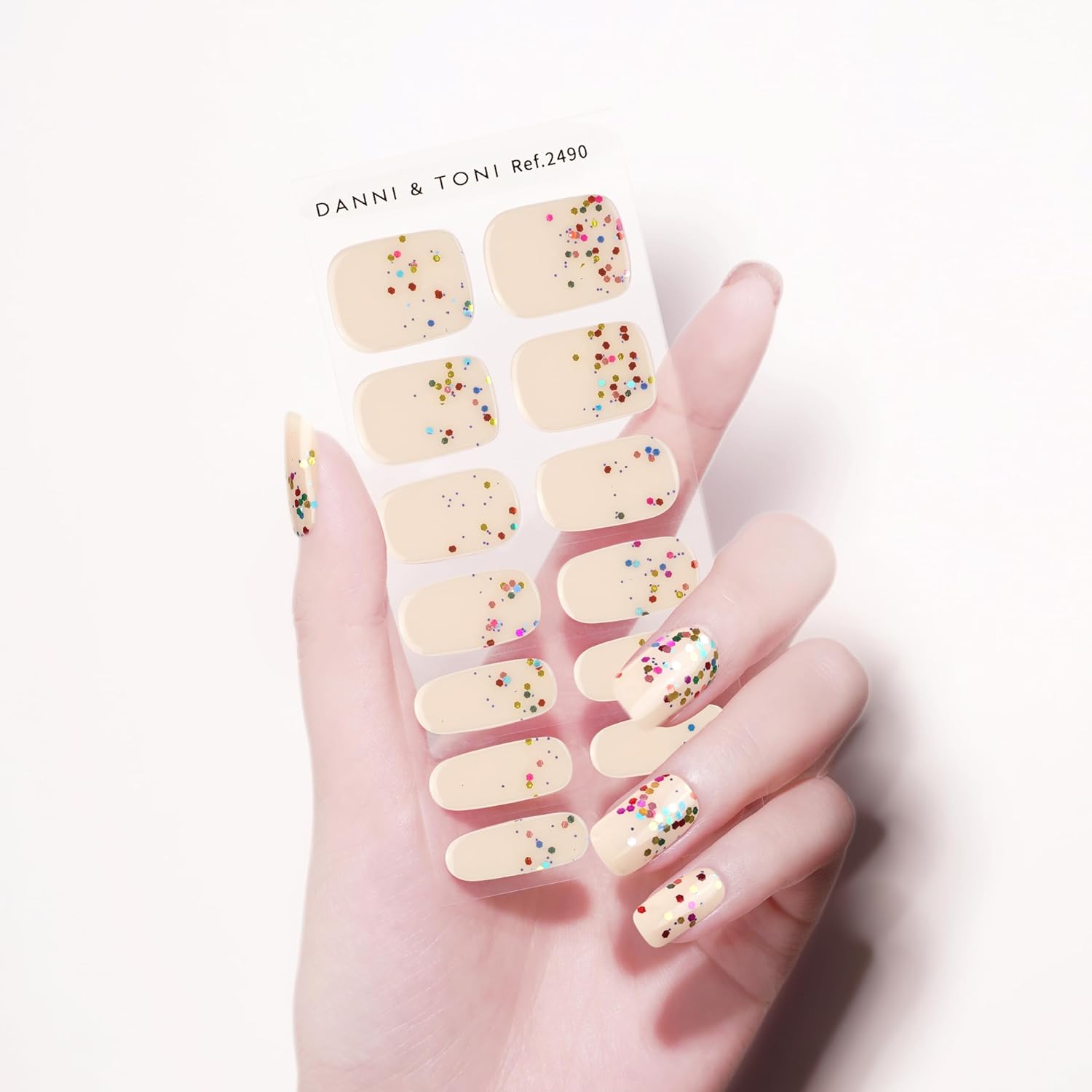 DANNI & TONI Tiras de uñas de gel semicuradas multicolores brillantes (seductores), calcomanías de gel nude para uñas, envolturas de uñas