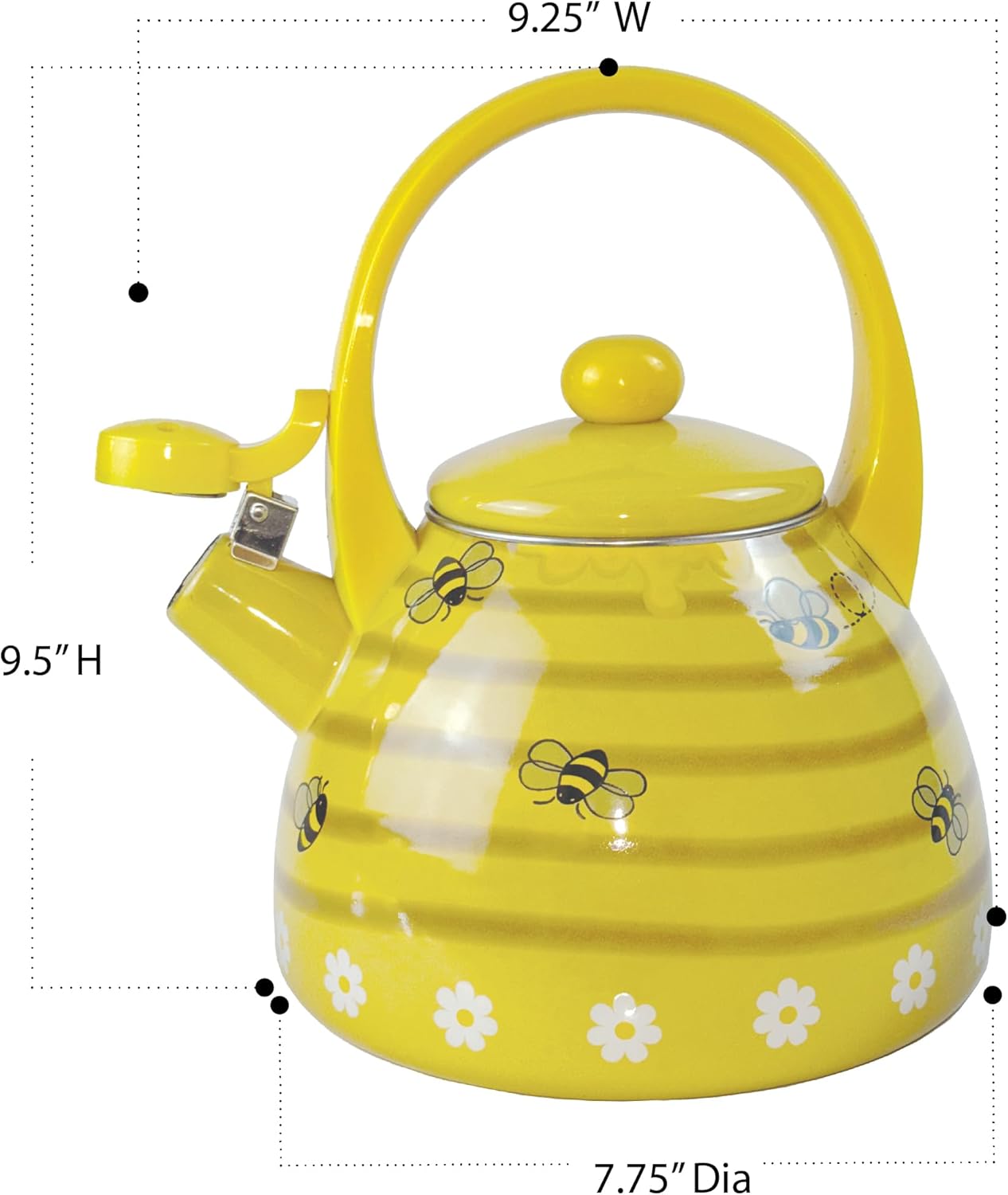 Trenton Gifts Bee Hive Design – Hervidor de té esmaltado, tetera silbante, accesorios de cocina lindos, 2.3 cuartos de galón