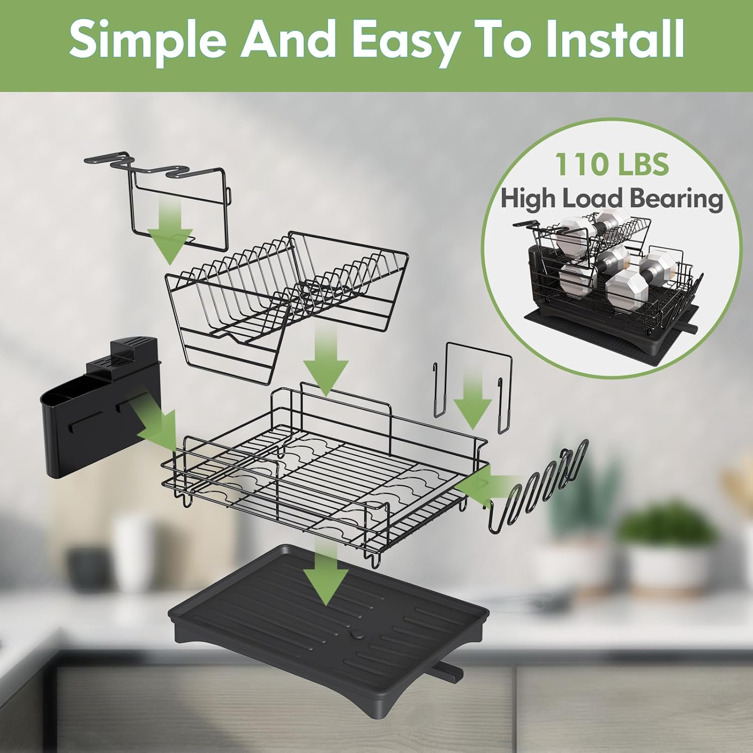 Qienrrae – Escurridor grande para platos, de acero inoxidable, con 2 niveles y drenaje para la encimera de la cocina, tiene soporte para copas de