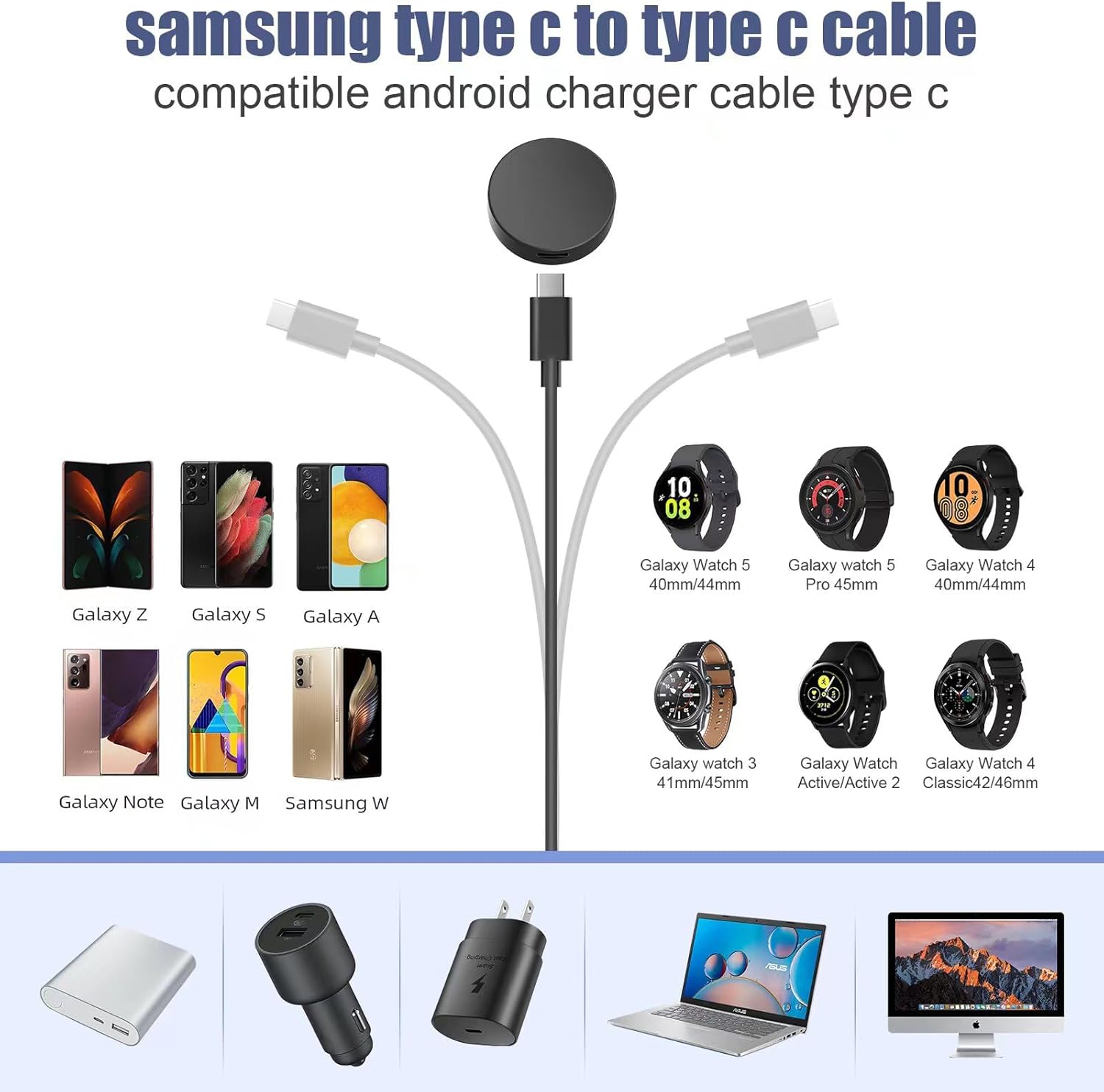Cargador de reloj Galaxy (dividido) C cable de carga rápida, cargador súper rápido de 25 W compatible con Galaxy Watch 66 Classic5 Pro544 Classic y