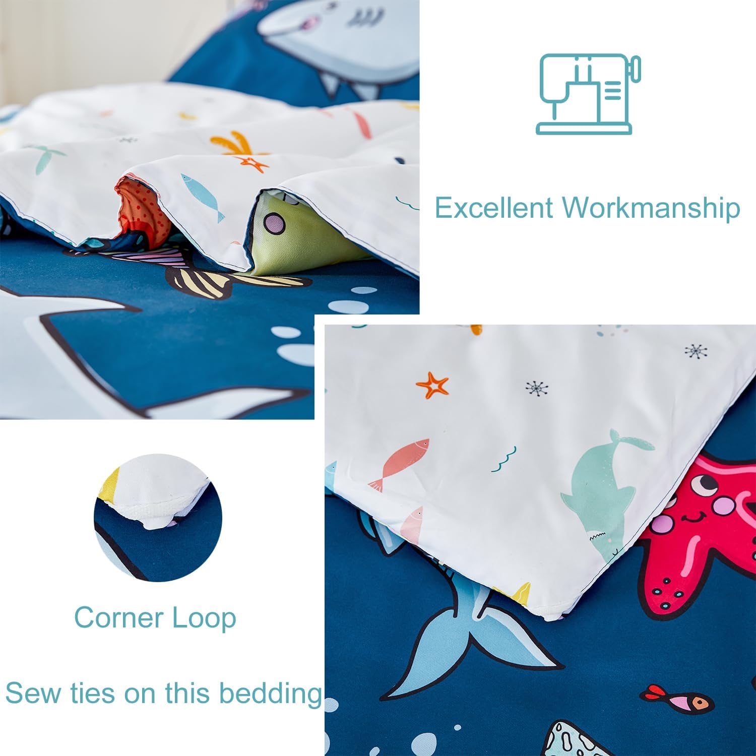 WINLIFE Juego de edredón matrimonial de 3 piezas para niños, edredón reversible súper suave para adolescentes, edredón estampado con tema oceánico,