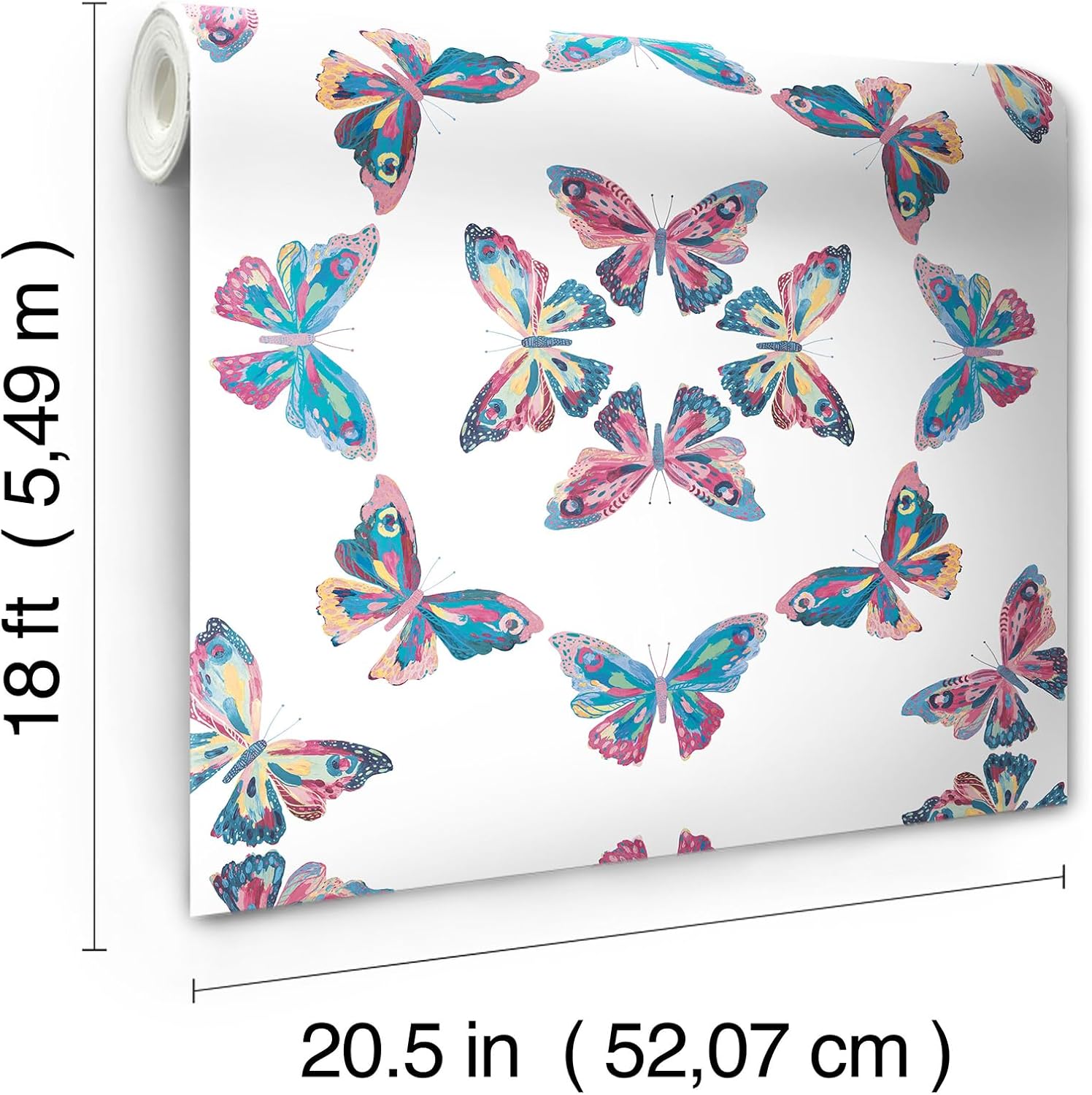 RoomMates EttaVee Papillon Papel pintado rosa y azul