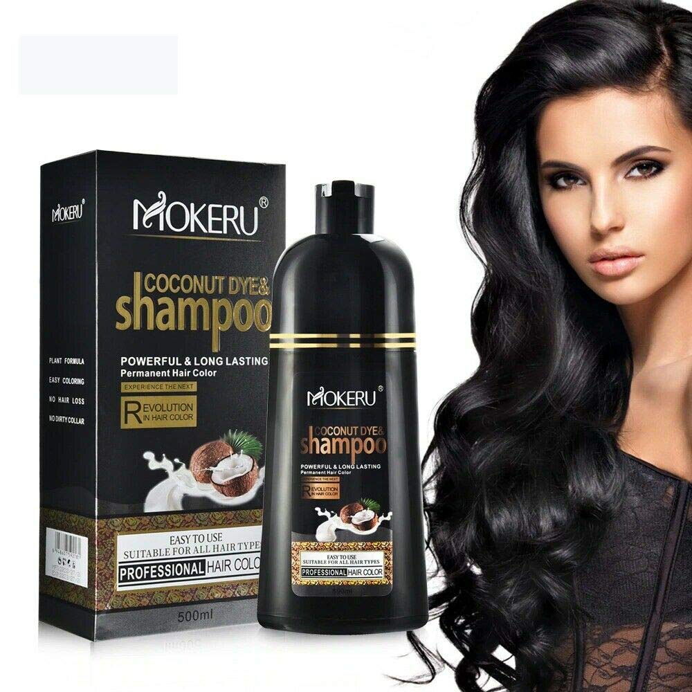 Champú permanente para el cabello, aceite de coco natural, tinte para el cabello de larga duración (negro)