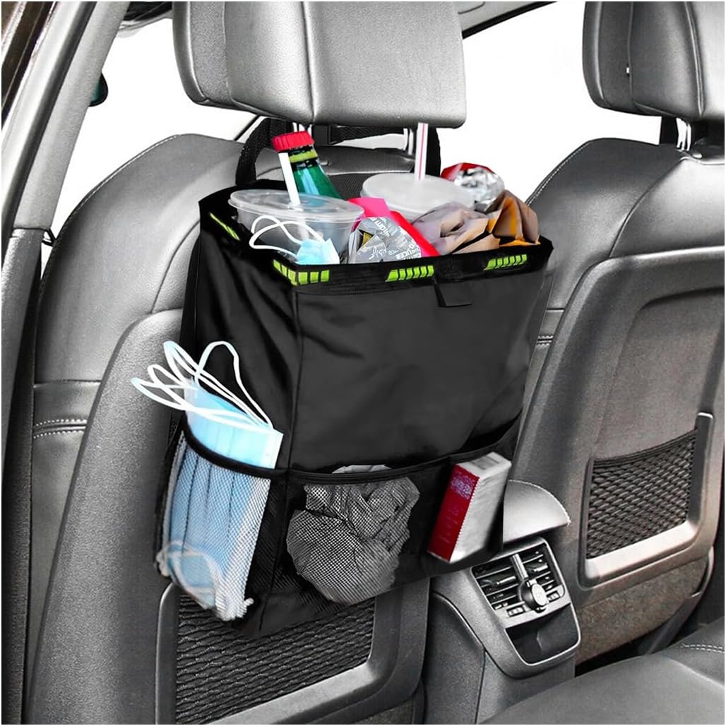 Cubo de basura colgante para automóvil con bolsas de almacenamiento, impermeable, a prueba de fugas, plegable, con correas ajustables, organizador