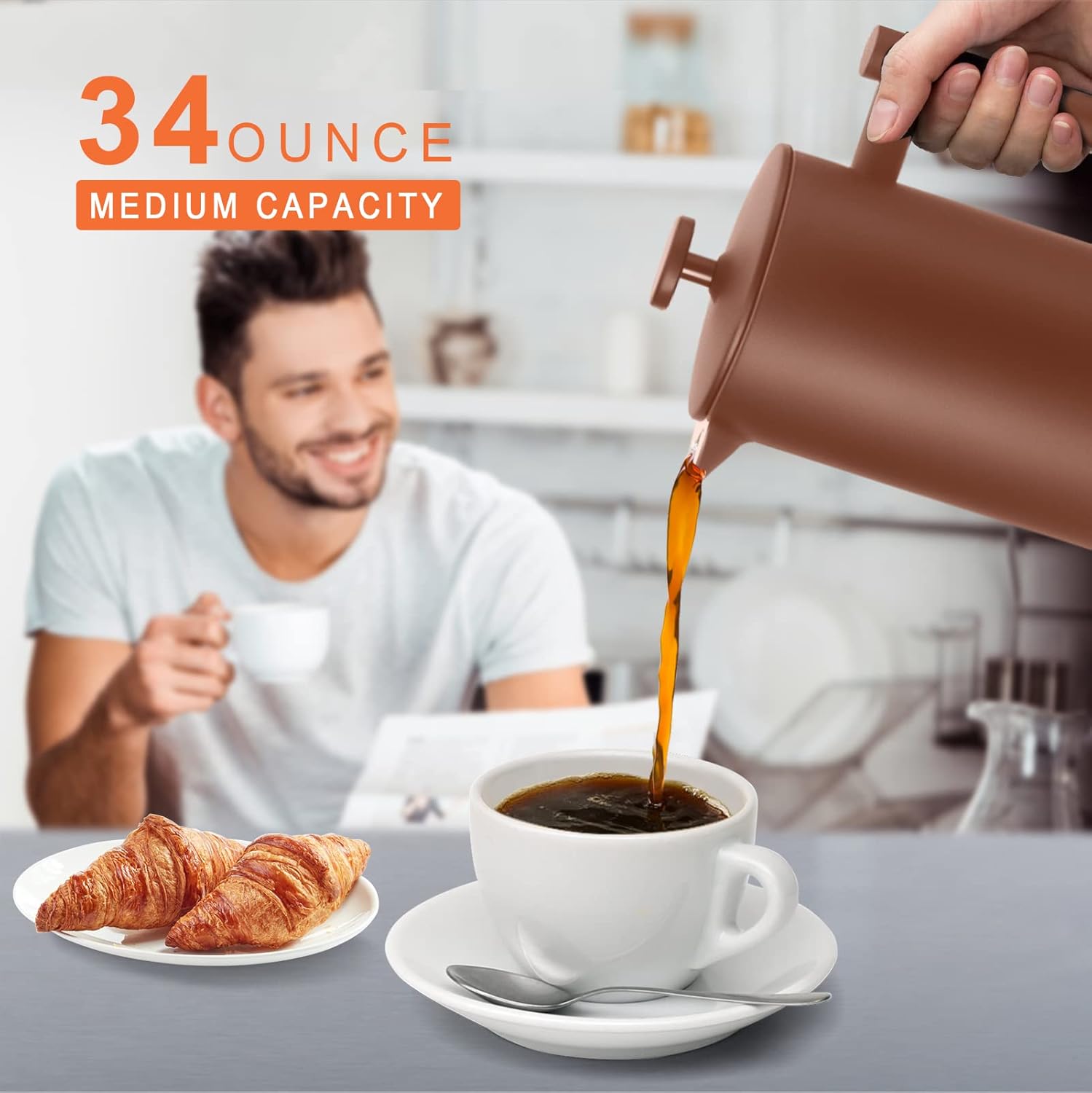 Secura – Cafetera de prensa francesa de acero inoxidable 304 con 2 filtros adicionales