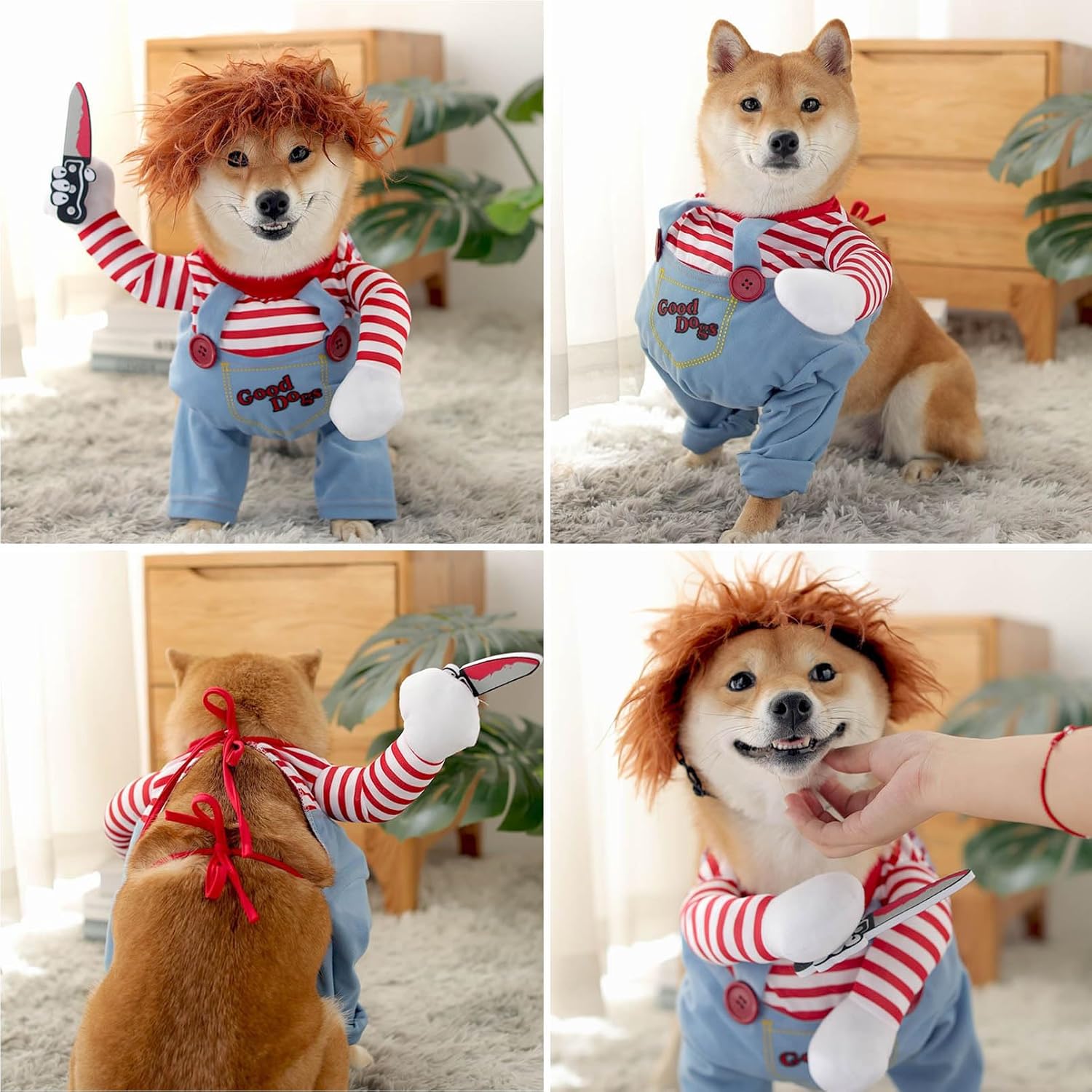 Disfraz de muñeca mortal para perro, novedoso disfraz de Halloween para perro, traje divertido para cosplay, ropa linda para perros pequeños,