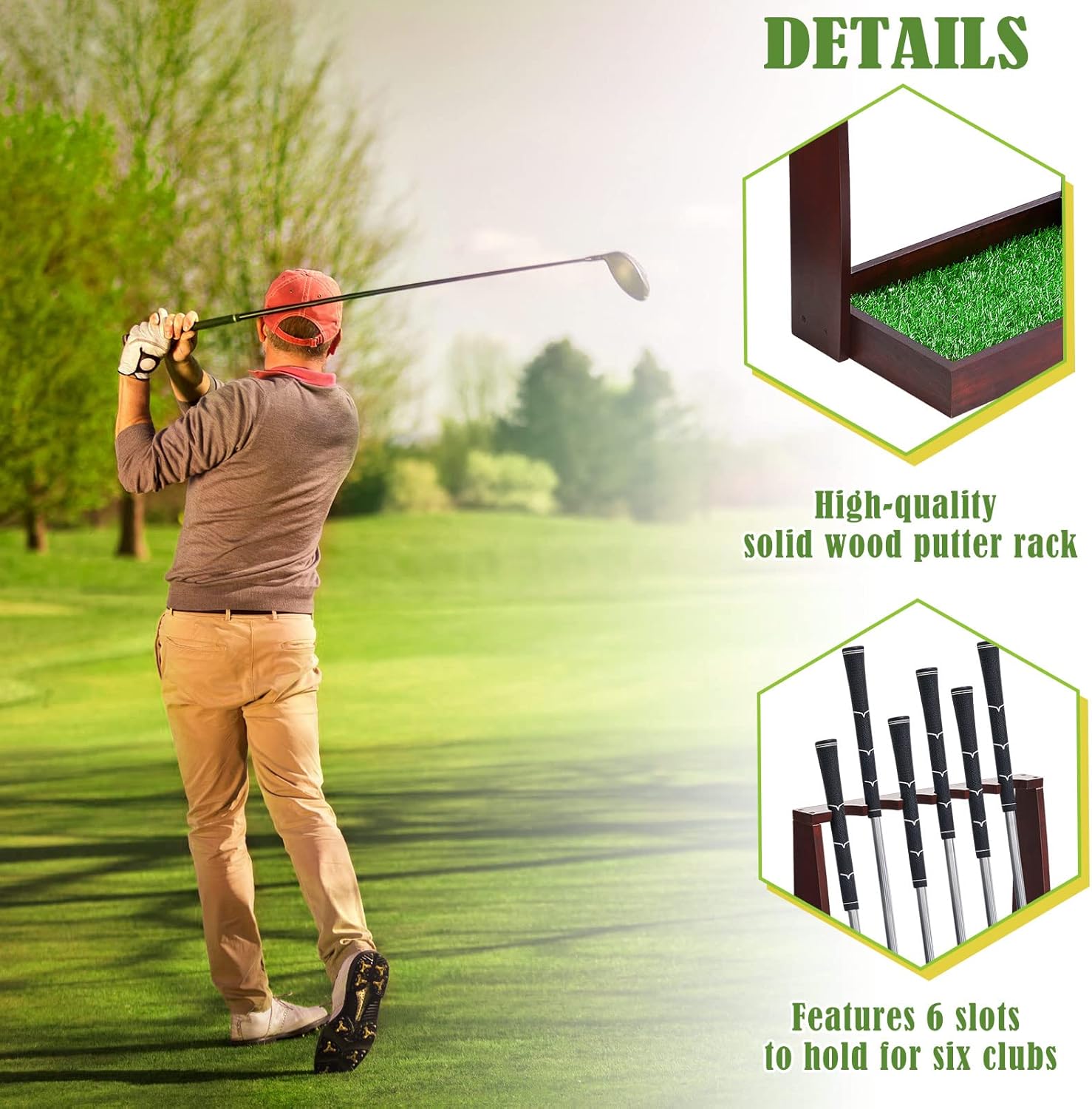 Lenwen Soporte de madera para putter de golf, estante de exhibición para interiores, soporte para palos de golf, soporte para palos de golf de