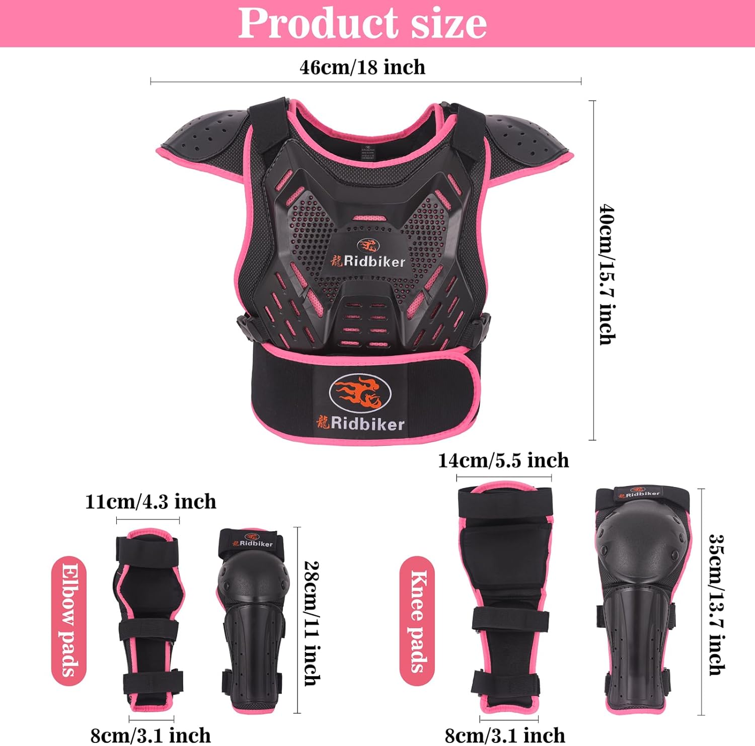 RIDBIKER Armadura de motocicleta para niños, protector de pecho para niños, equipo de protección de motocicleta, chaleco de armadura corporal,