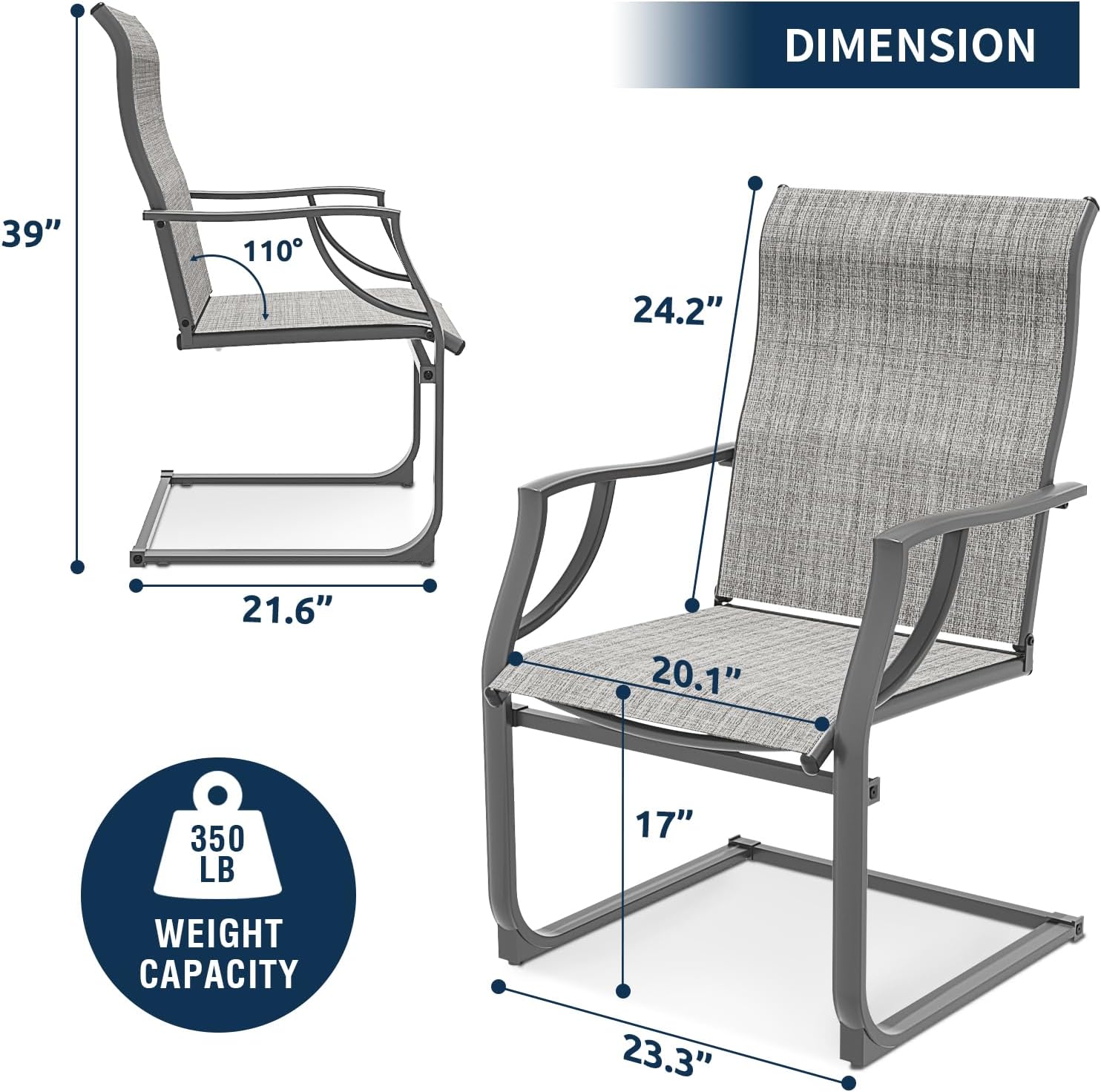 Amopatio Juego de 4 sillas de patio, sillas de comedor al aire libre para todo tipo de clima, muebles de jardín transpirables para patio trasero,