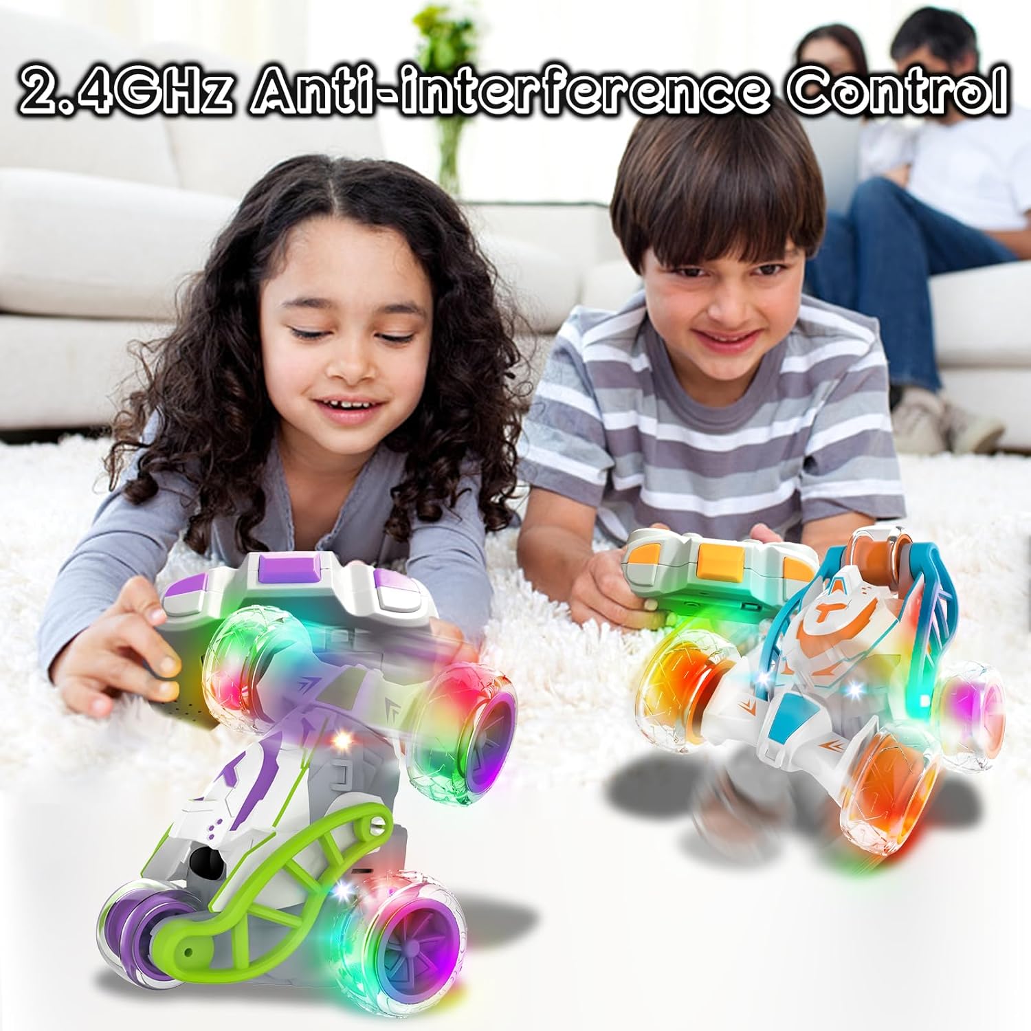 YUAN PLAN Coche de control remoto para niños, auto de acrobacias RC giratorio de 360 , mini auto RC 2.4GHz 4WD de carreras con luces coloridas e
