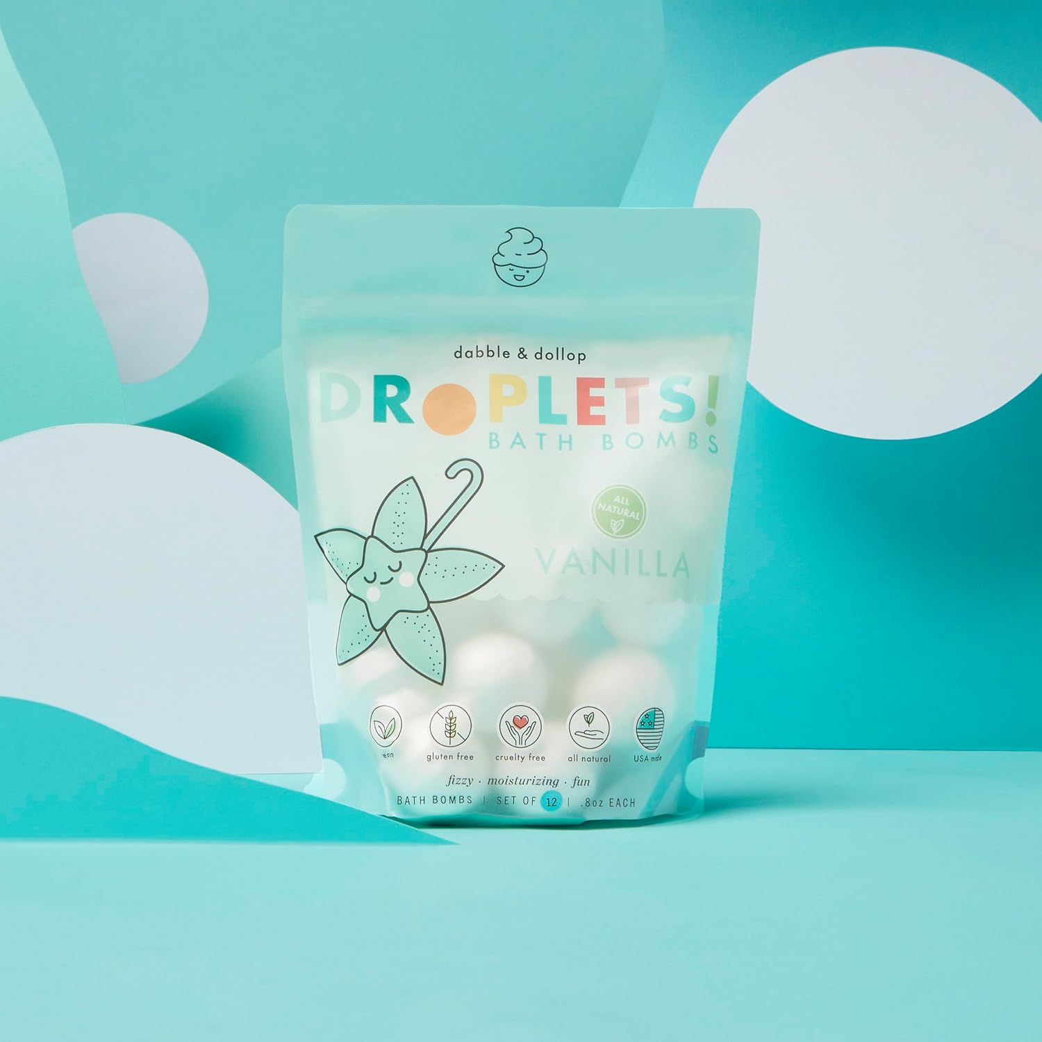 Dabble & Dollop Bombas de baño de vainilla, bombas de baño 100% naturales para niños, fabricadas en Estados Unidos, gaseosas, hidratantes,