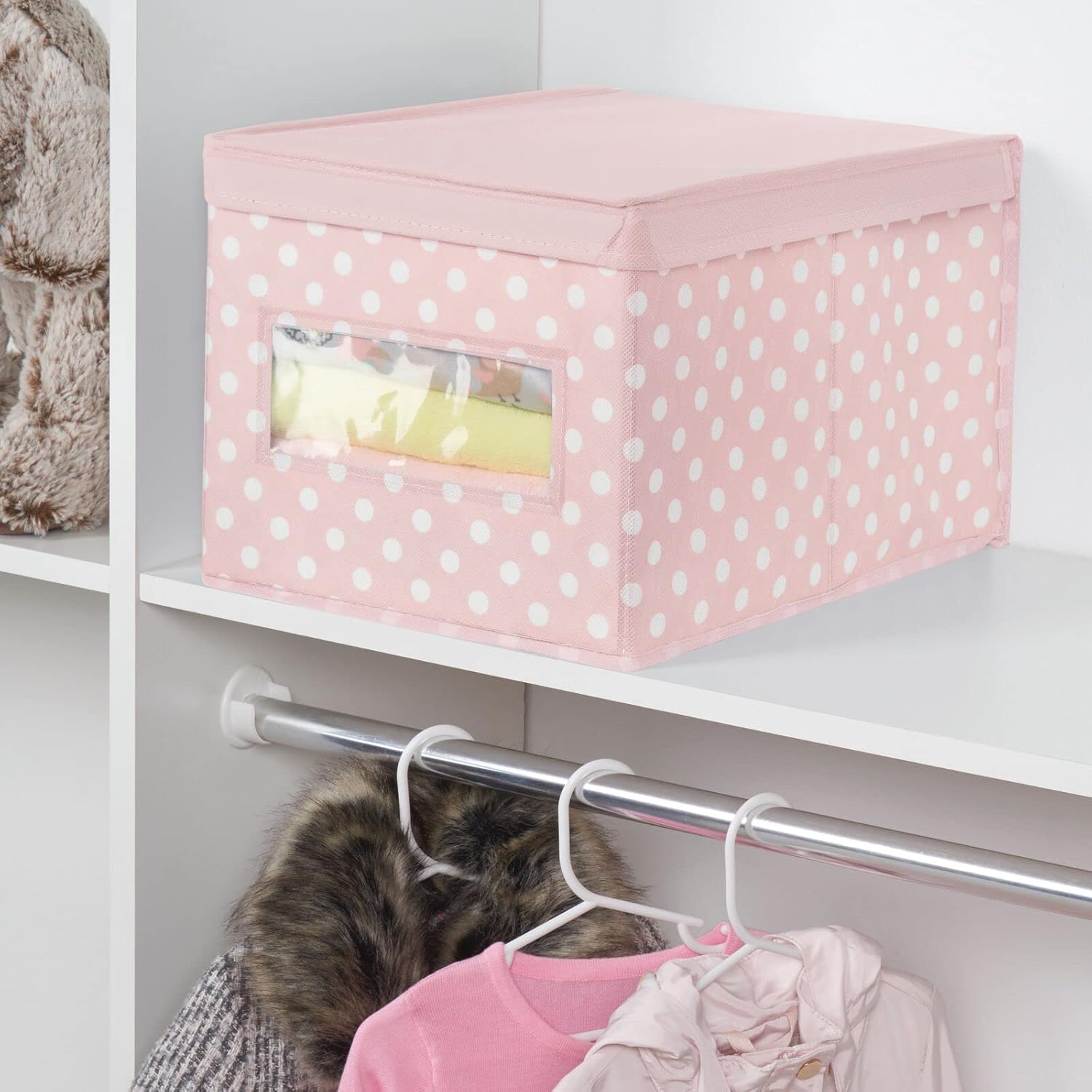mDesign Organizador grande de tela apilable y suave con ventana frontal y tapa para dormitorio de niñosniños, sala de juegos, aula, color rosa